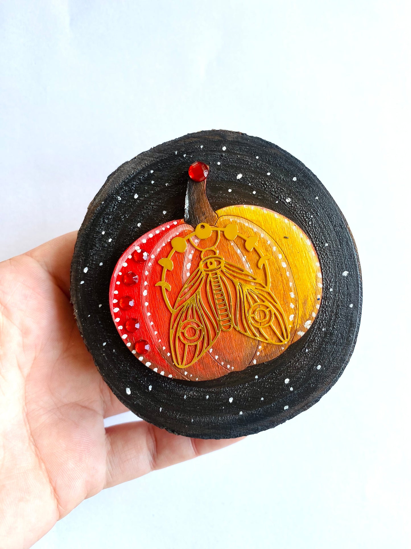 Hand-painted wood slice pumpkin MAGNET / Kézzel festett tökös fakorong mágnes