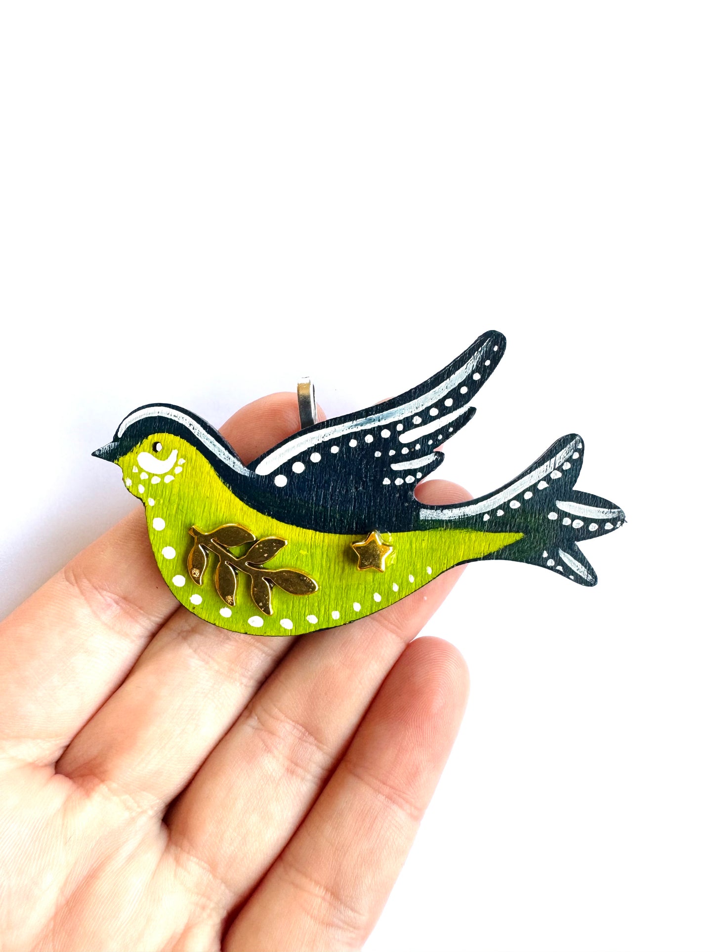Hand-painted wooden 2 in 1 bird brooch/pendant (Springcollection) / Kézzel festett mini fa 2 az 1-ben madárka bross/medál