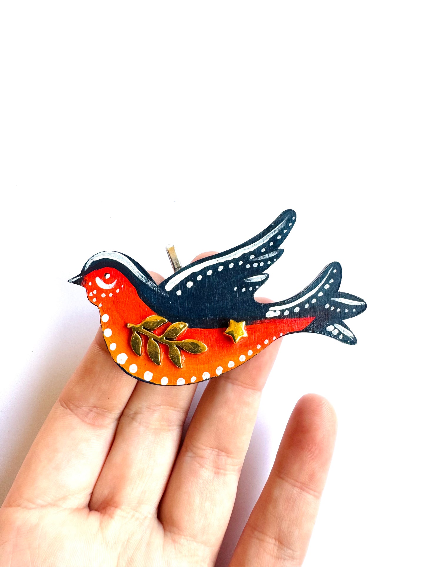 Hand-painted wooden 2 in 1 bird brooch/pendant (Springcollection) / Kézzel festett mini fa 2 az 1-ben madárka bross/medál