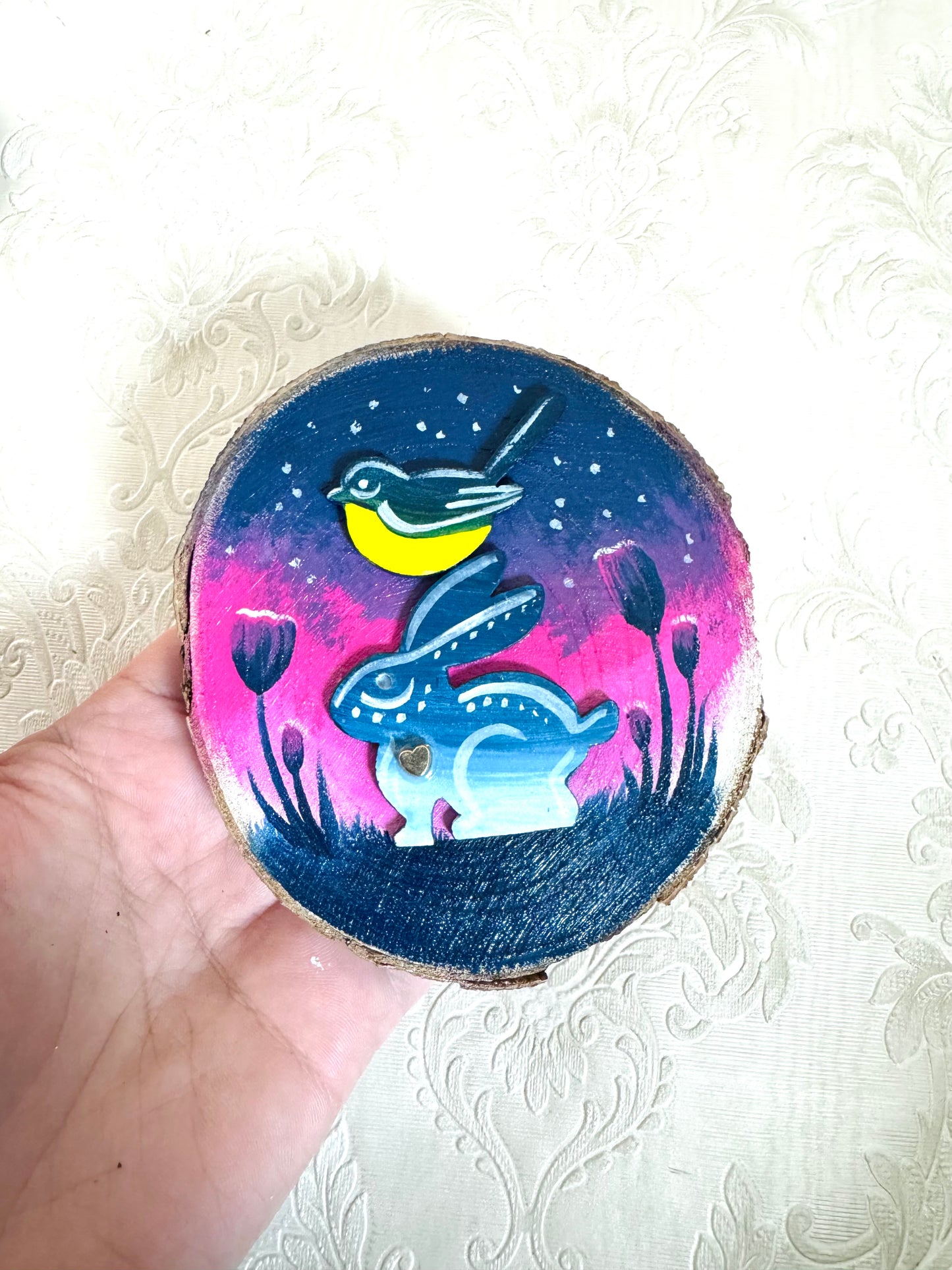 Hand-painted mini wood slice MAGNET / Kézzel festett mini fakorong mágnes
