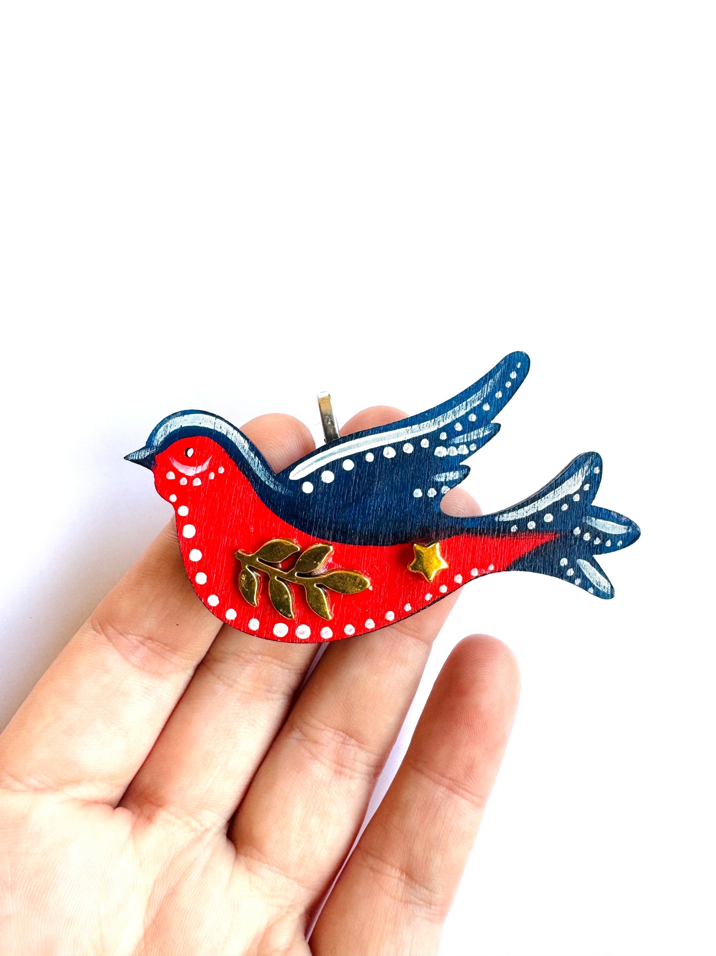 Hand-painted wooden 2 in 1 bird brooch/pendant (Springcollection) / Kézzel festett mini fa 2 az 1-ben madárka bross/medál