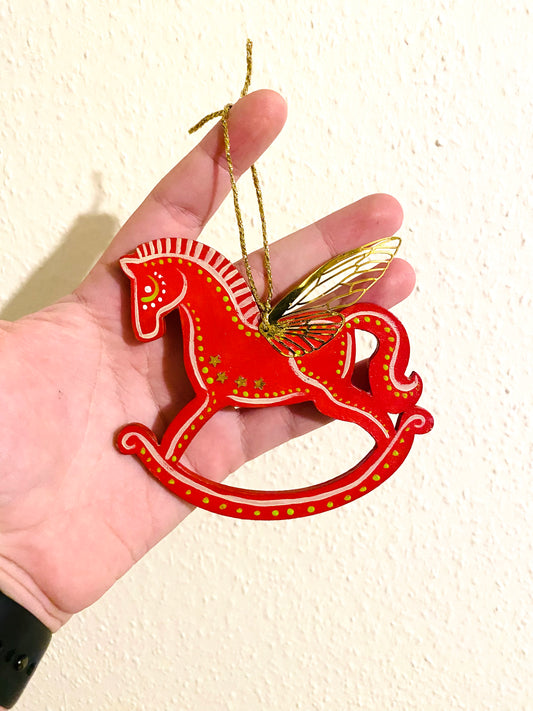 Hand-painted WINGED hintaló függő dísz / Kézzel festett szárnyas hintaló dísz