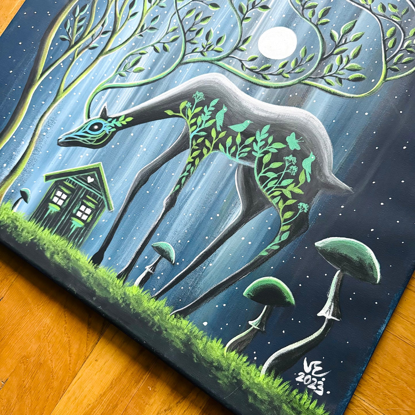 LARGE original acrylic painting on CANVAS, with wooden FRAME / Nagy EREDETI festmény vászonra, FAKERETBEN