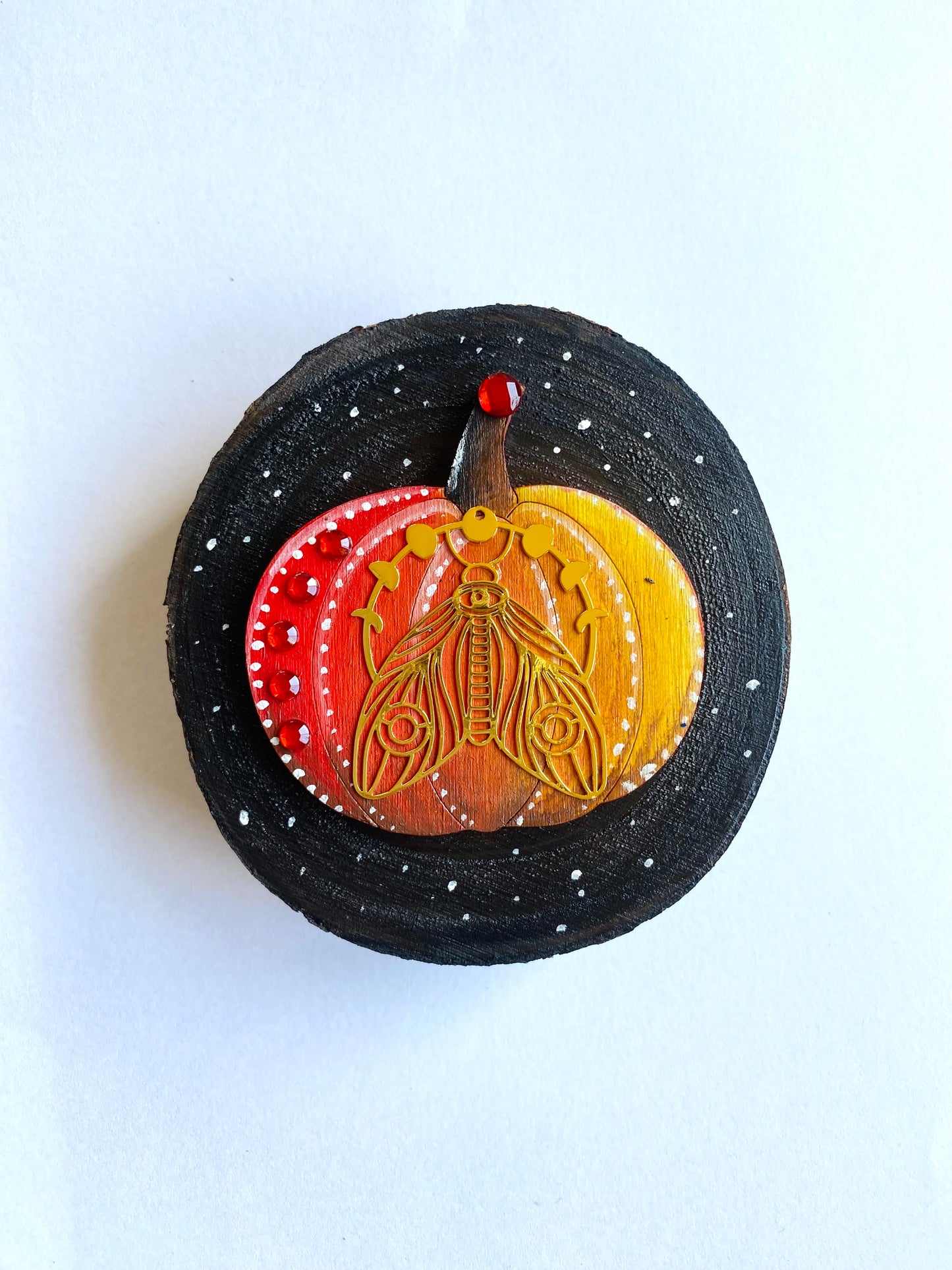 Hand-painted wood slice pumpkin MAGNET / Kézzel festett tökös fakorong mágnes