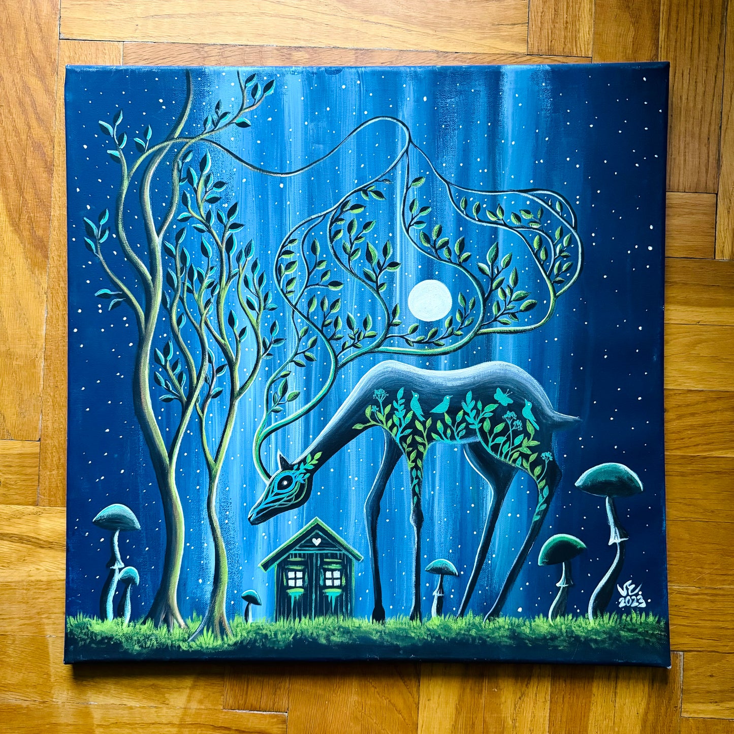 LARGE original acrylic painting on CANVAS, with wooden FRAME / Nagy EREDETI festmény vászonra, FAKERETBEN