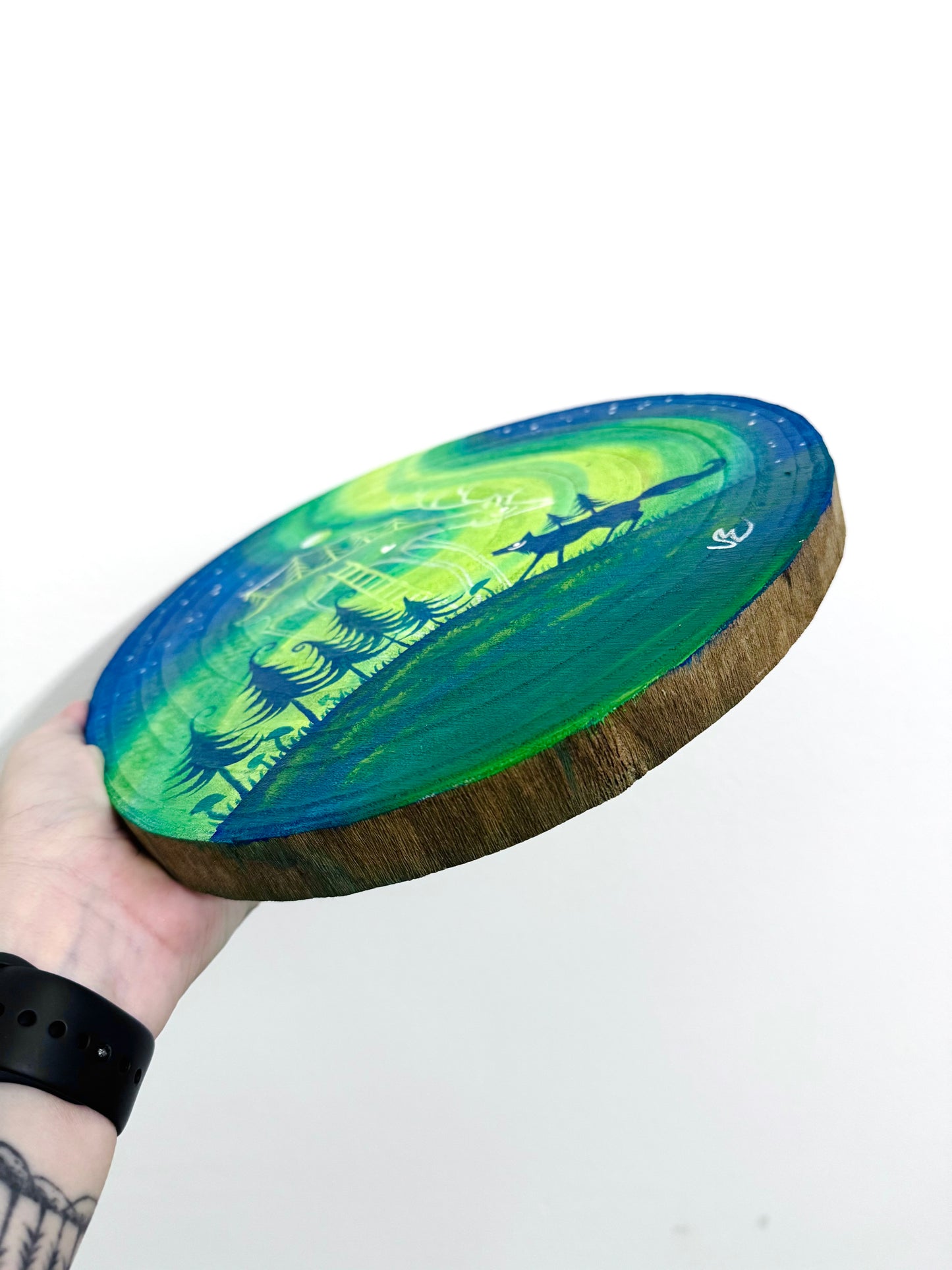 LARGE round hand-painted wood slice / NAGY kerek kézzel festett fakorong
