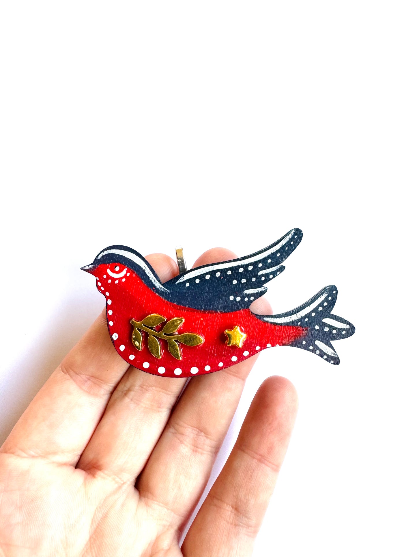 Hand-painted wooden 2 in 1 bird brooch/pendant (Springcollection) / Kézzel festett mini fa 2 az 1-ben madárka bross/medál