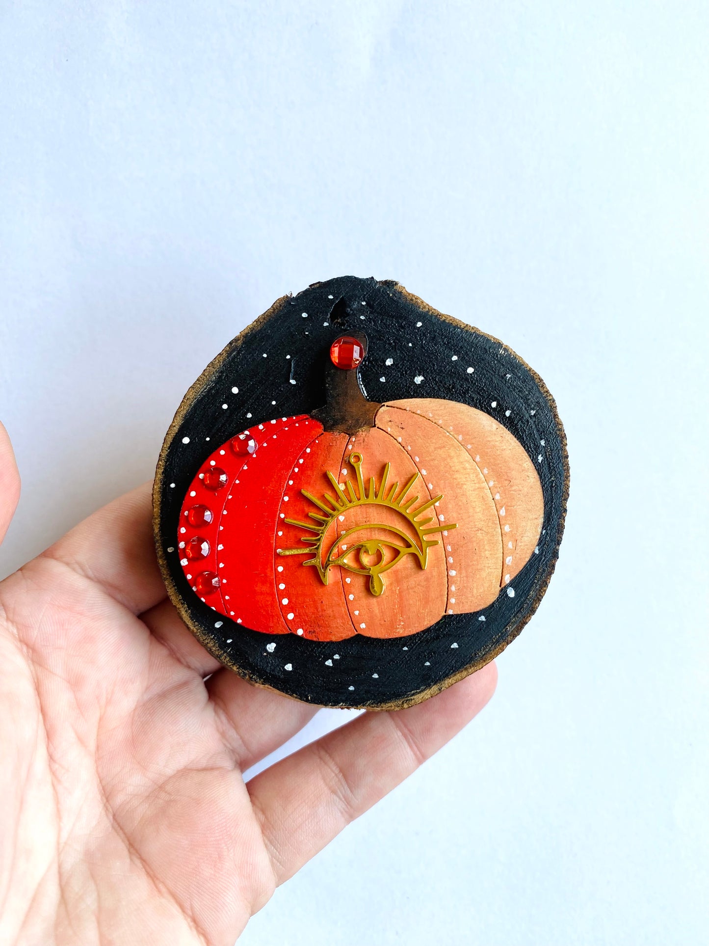 Hand-painted wood slice pumpkin  MAGNET / Kézzel festett tökös fakorong mágnes