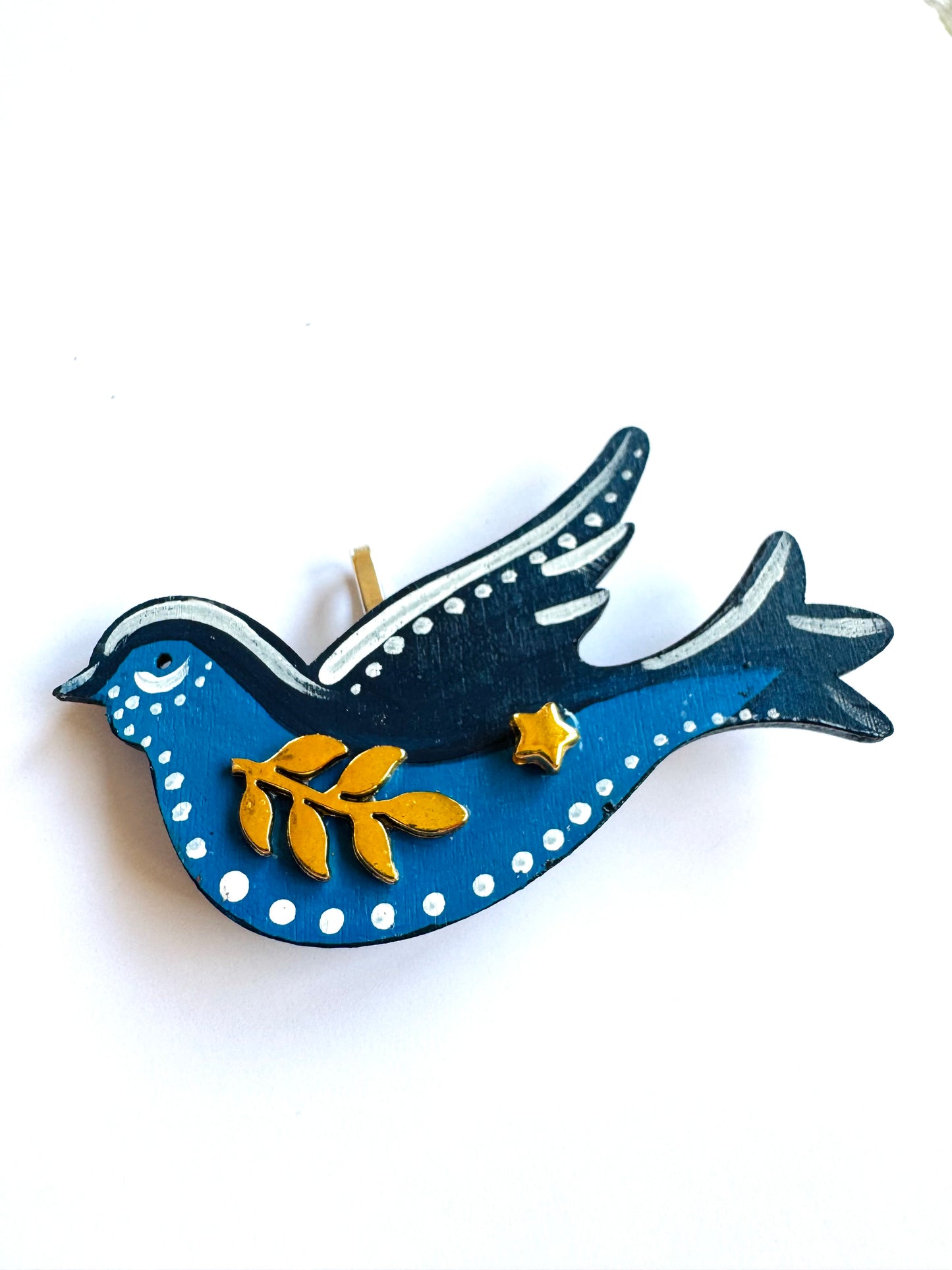Hand-painted wooden 2 in 1 bird brooch/pendant (Springcollection) / Kézzel festett mini fa 2 az 1-ben madárka bross/medál