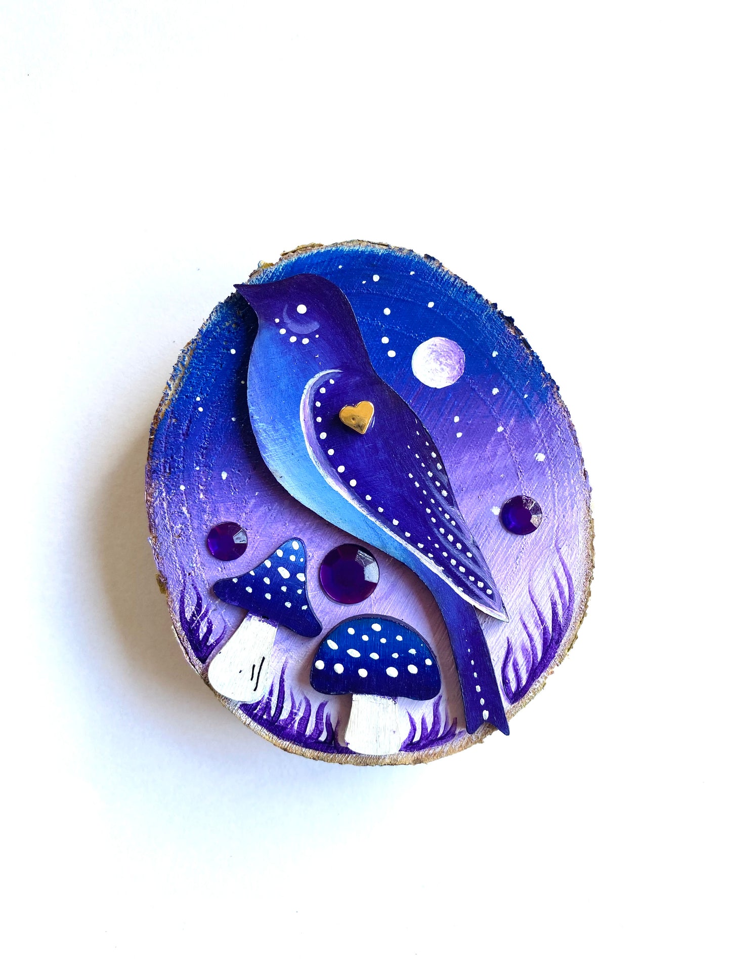 Hand-painted wood slice bird MAGNET / Kézzel festett madaras fakorong mágnes