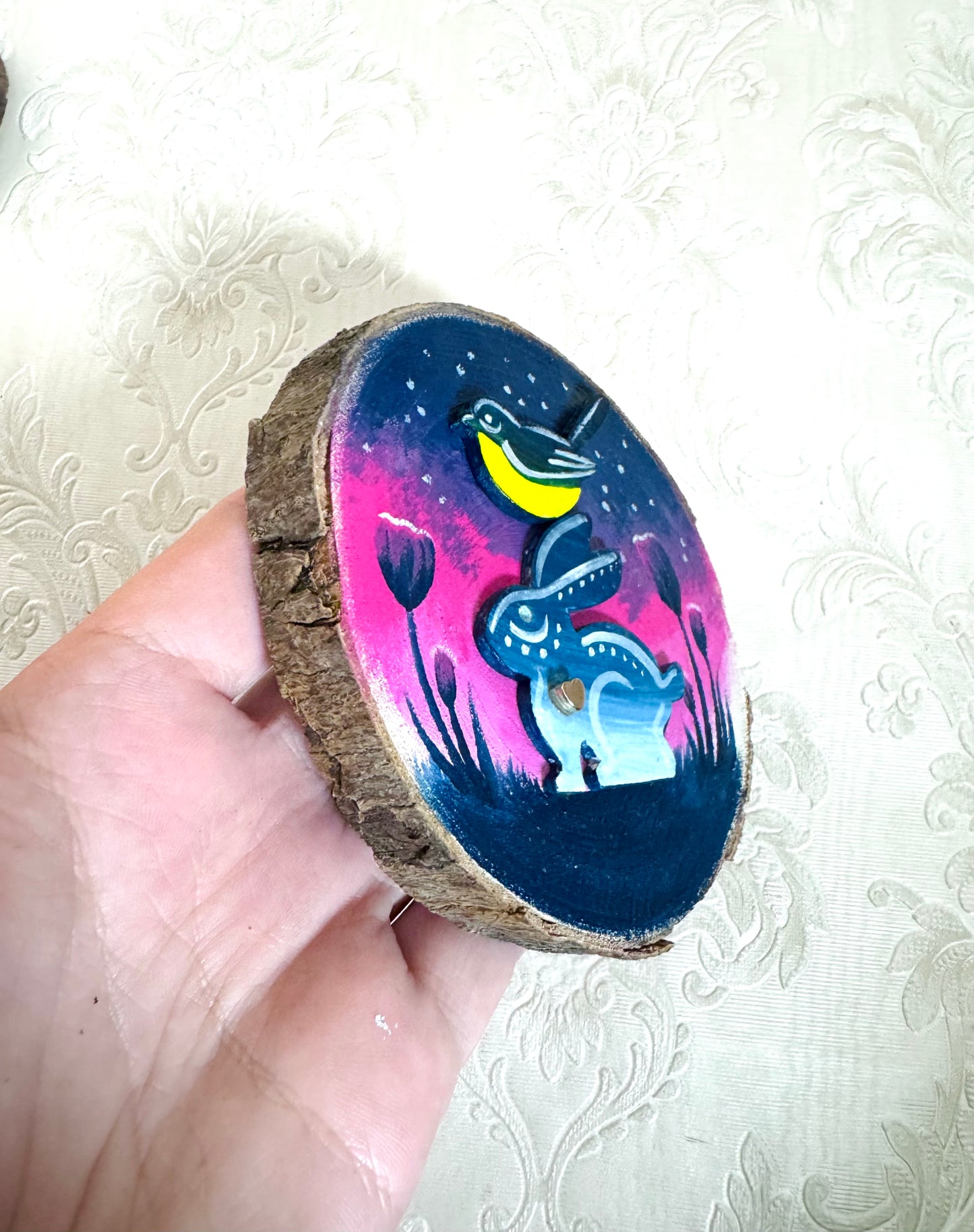 Hand-painted mini wood slice MAGNET / Kézzel festett mini fakorong mágnes