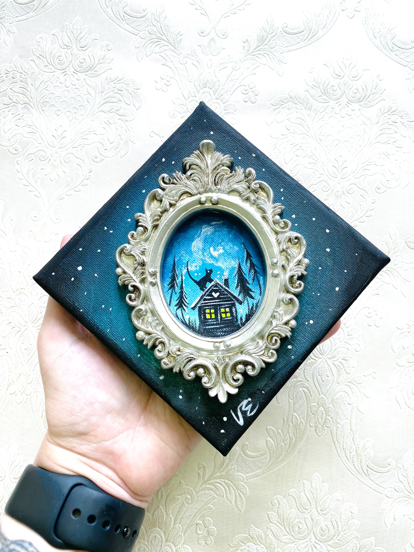 Originales Acrylgemälde mit Mini-3D-Harzrahmen / Eredeti akrilfestmény 3D műgyanta kerettel