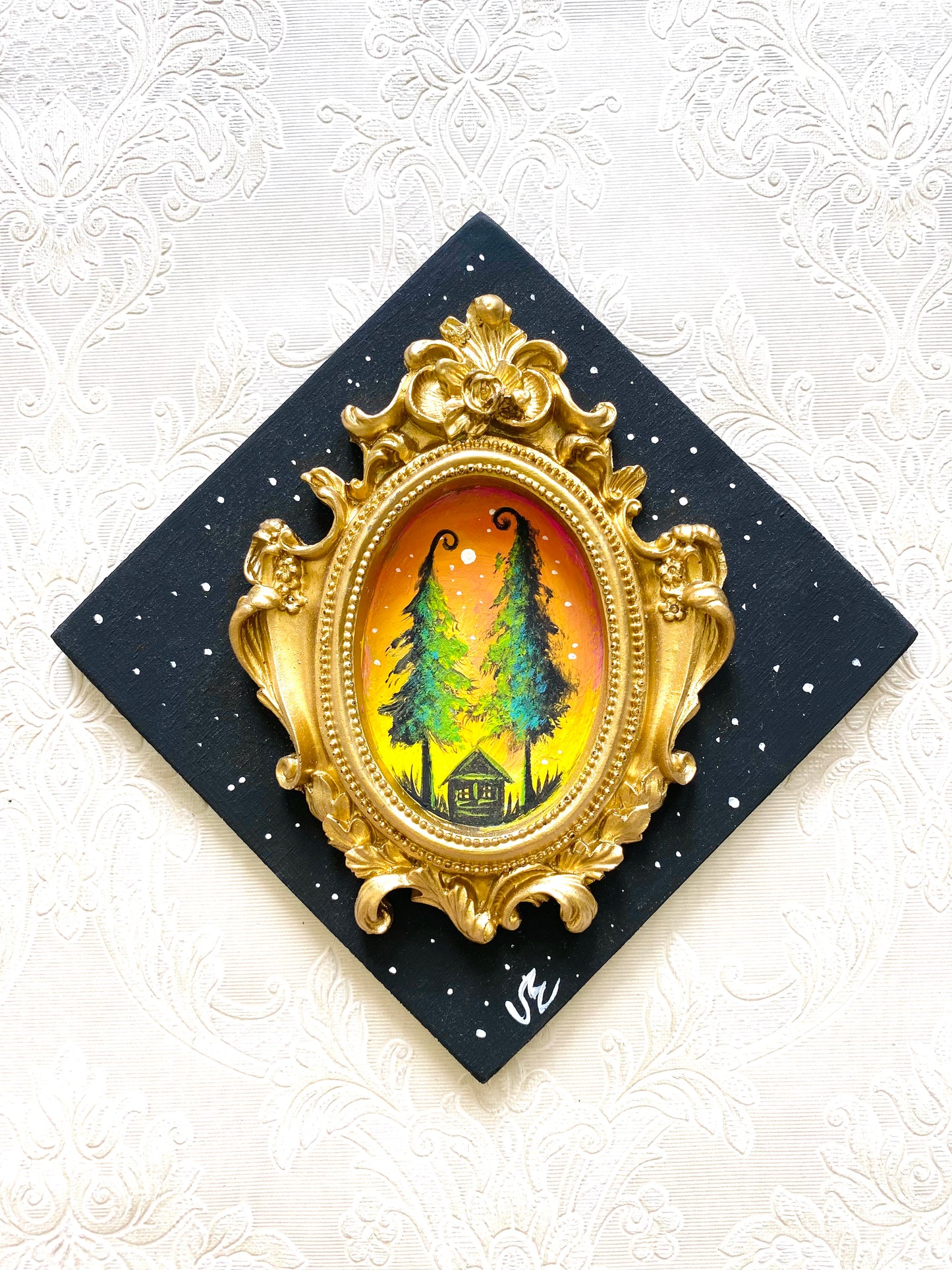 Originales Acrylgemälde mit Mini-3D-Harzrahmen / Eredeti akrilfestmény 3D műgyanta kerettel