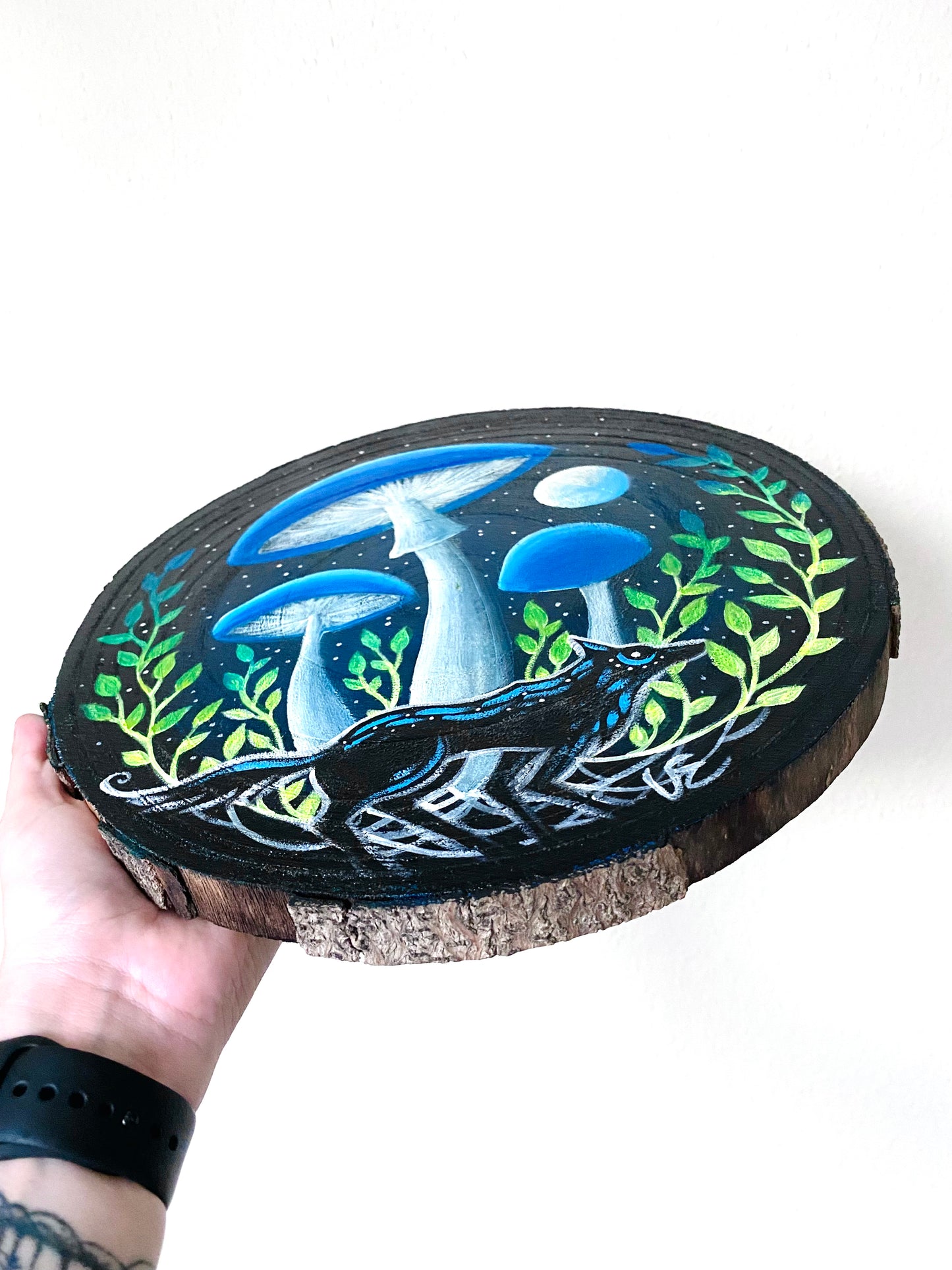 LARGE round hand-painted wood slice / NAGY, kerek kézzel festett falap