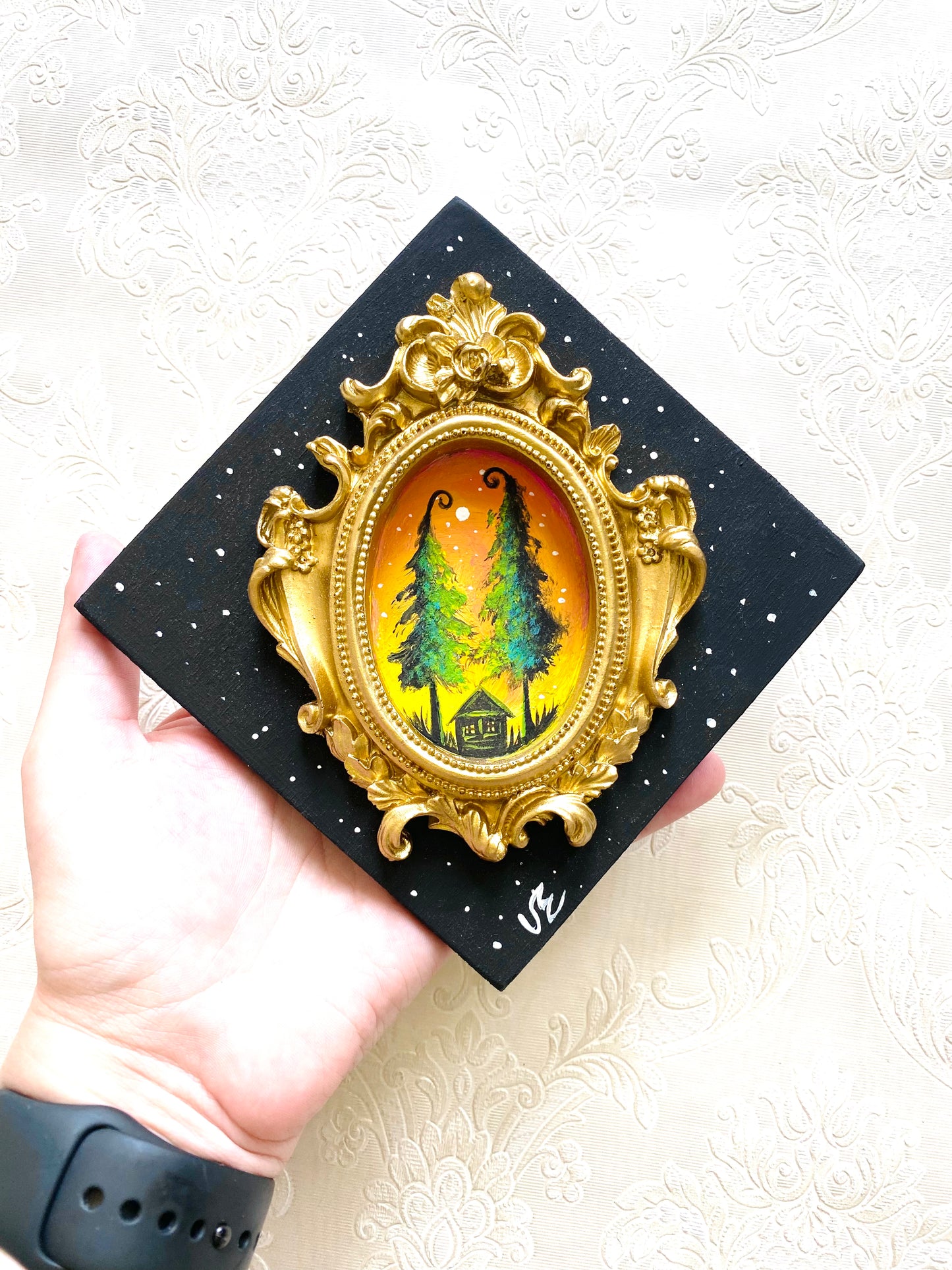Originales Acrylgemälde mit Mini-3D-Harzrahmen / Eredeti akrilfestmény 3D műgyanta kerettel