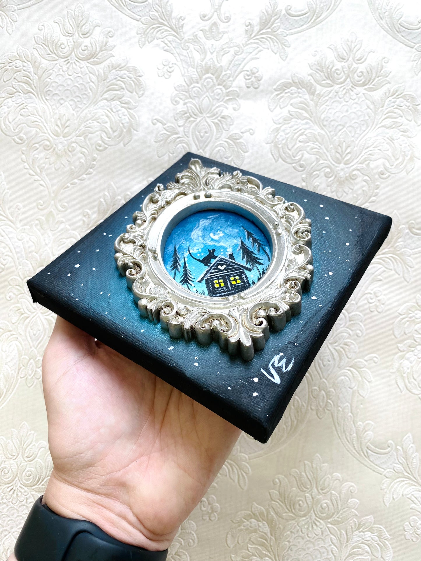 Originales Acrylgemälde mit Mini-3D-Harzrahmen / Eredeti akrilfestmény 3D műgyanta kerettel