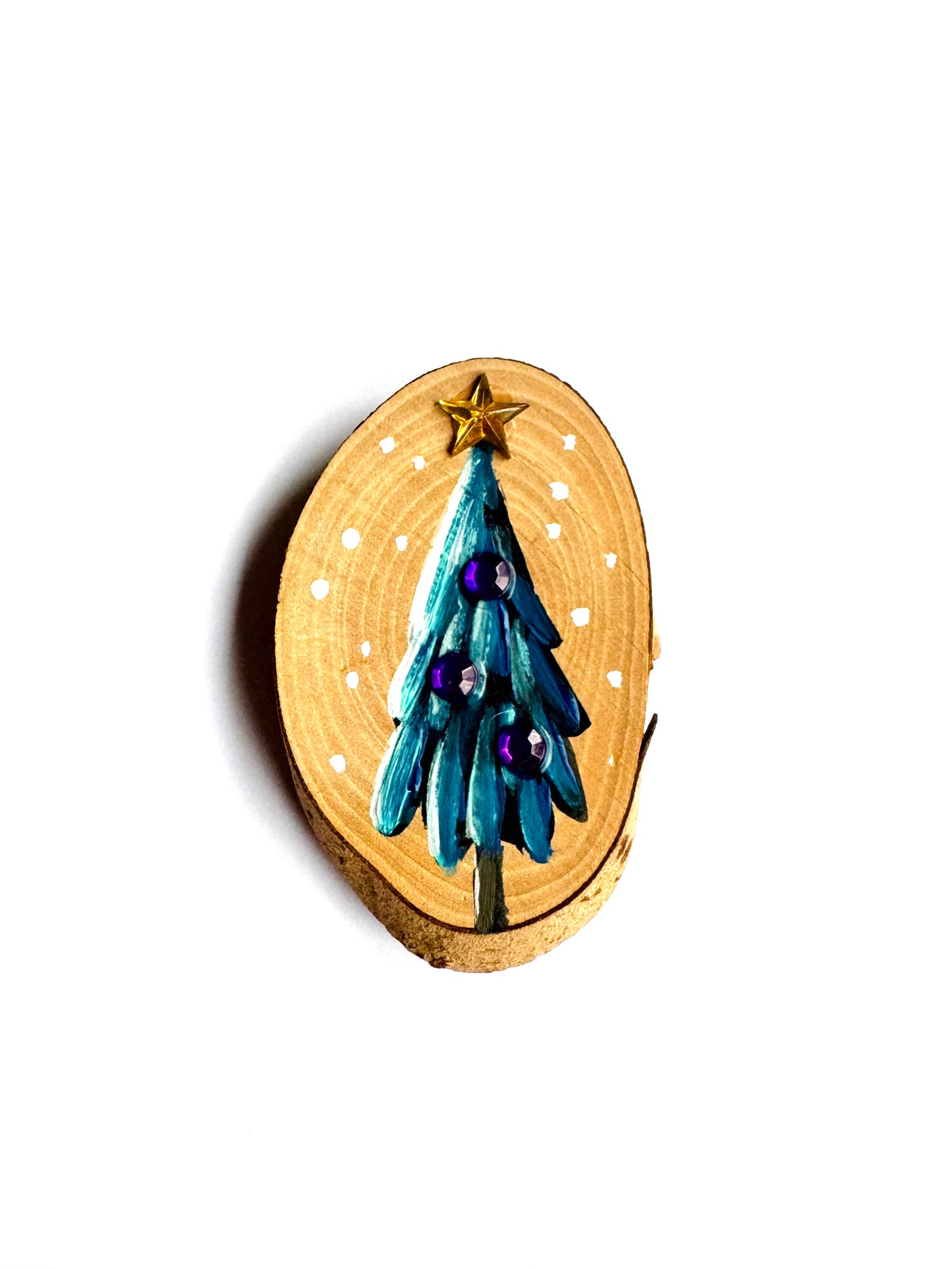 Hand-painted small Christmas tree MAGNET / Kézzel festett kicsi karácsonyfa fakorong MÁGNES