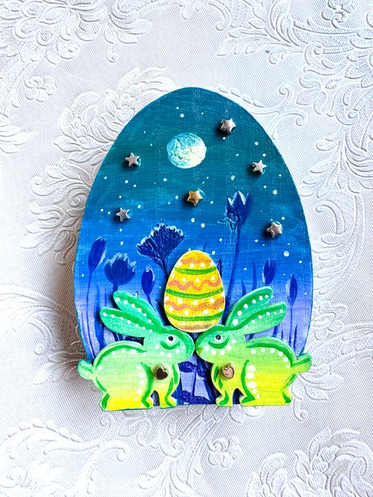 Springdecor egg wooden figurine / Tavaszi tojás álló fafigura
