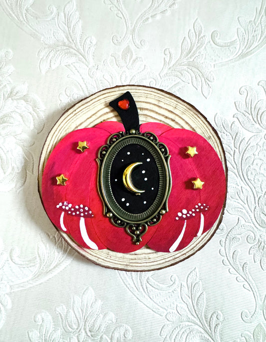 Hand-painted pumpkin wood slice MAGNET / Kézzel festett mini tökös fakorong mágnes