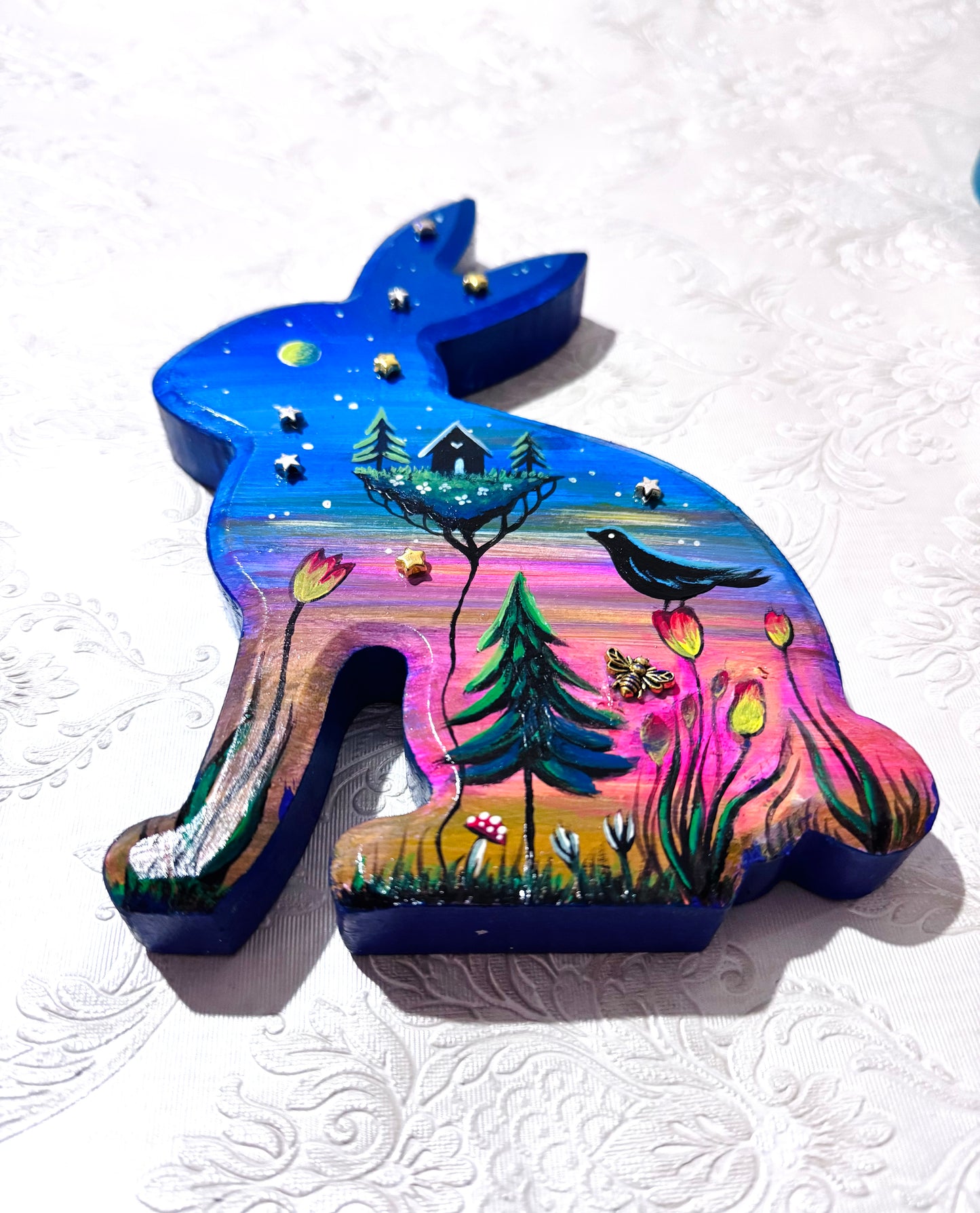 Springdecor rabbit wooden figurine LARGER SIZE / Tavaszi nyuszi álló fafigura NAGYOBB MÉRET