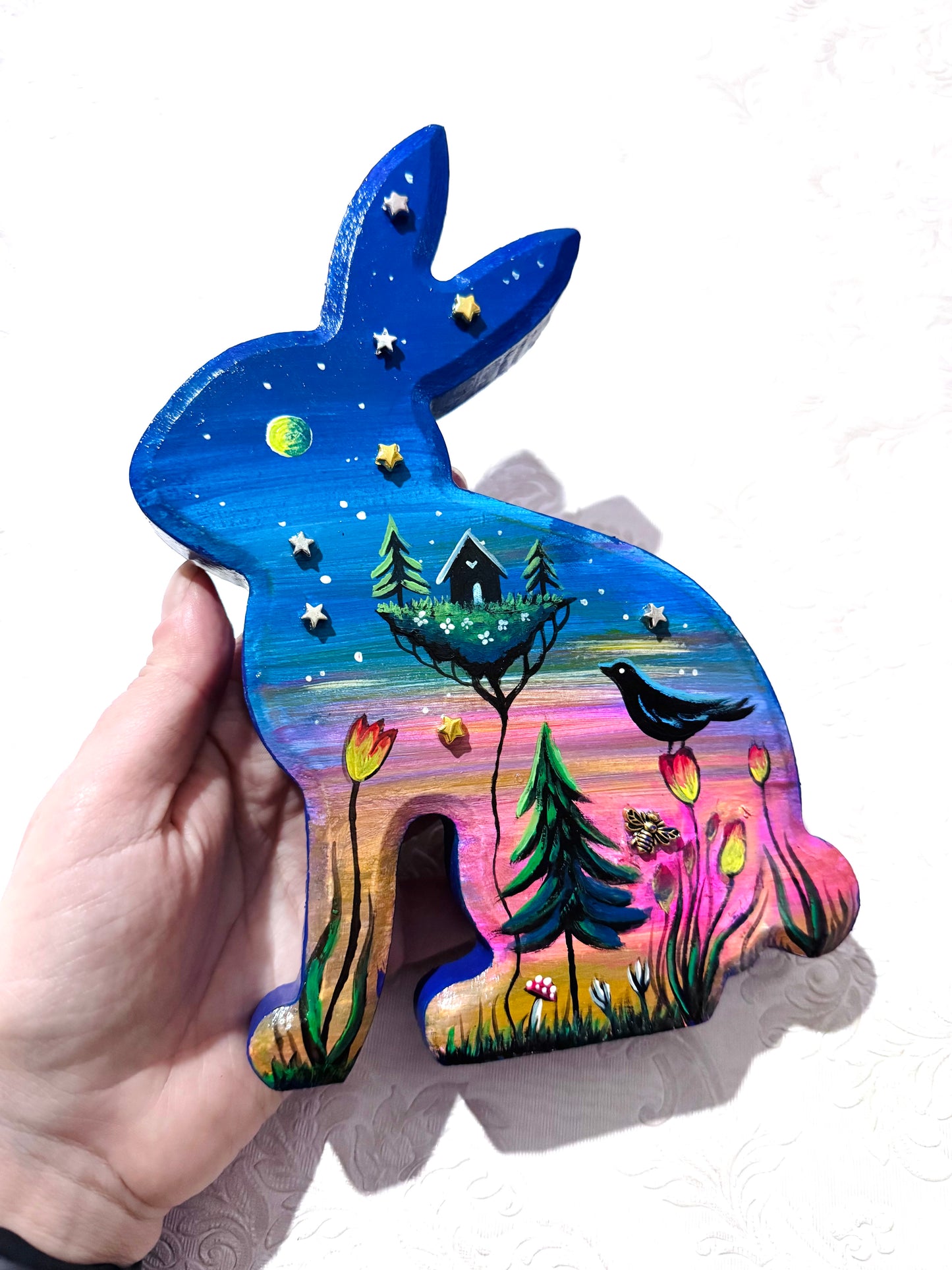 Springdecor rabbit wooden figurine LARGER SIZE / Tavaszi nyuszi álló fafigura NAGYOBB MÉRET