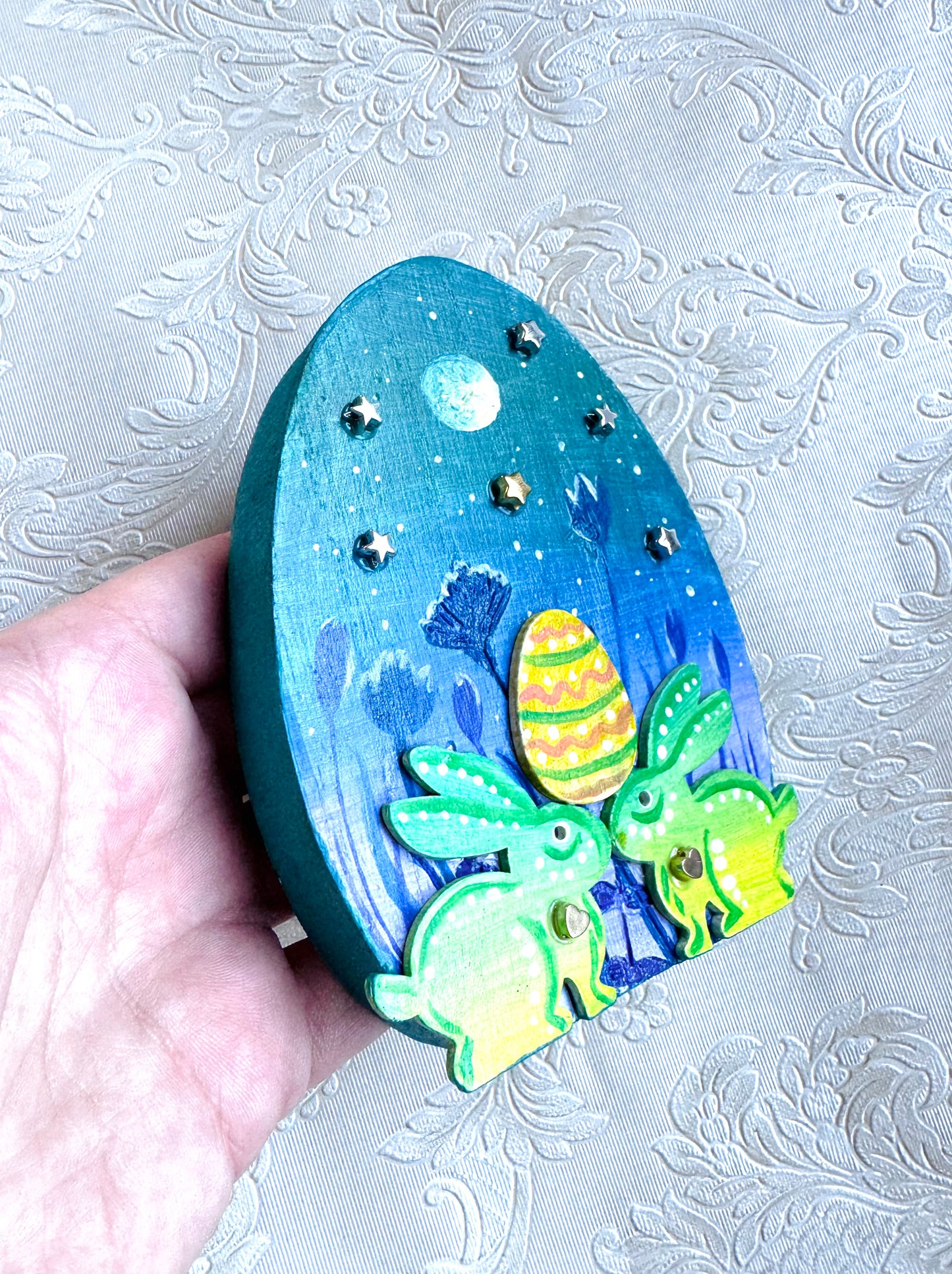 Springdecor egg wooden figurine / Tavaszi tojás álló fafigura