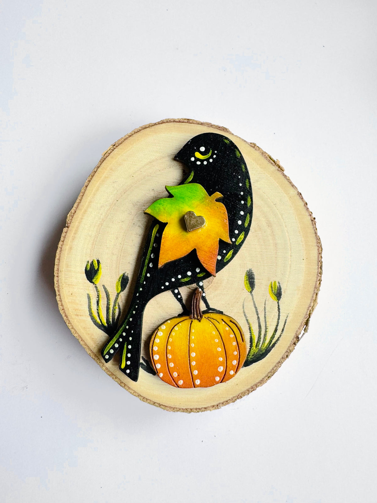 Hand-painted bird & pumpkin MAGNET / Kézzel festett madár & tök mágnes