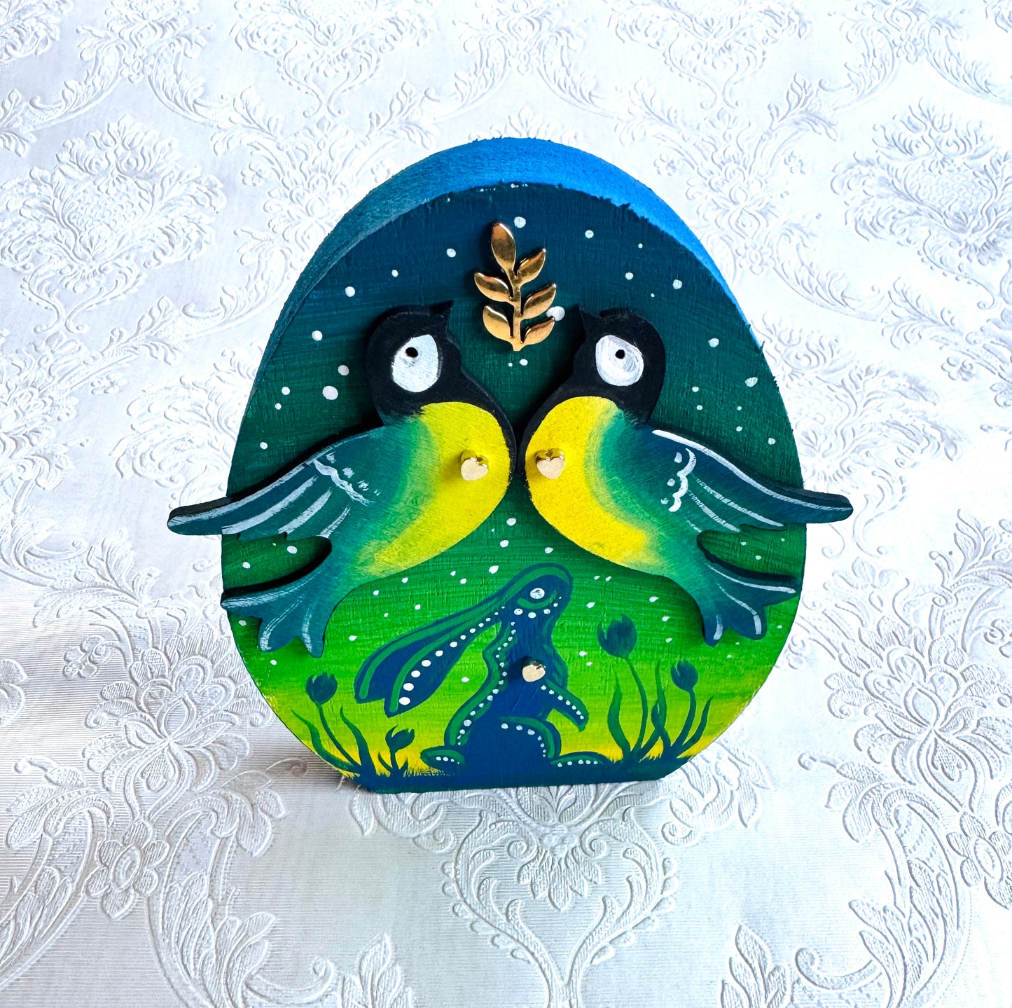 Springdecor egg wooden figurine / Tavaszi tojás álló fafigura