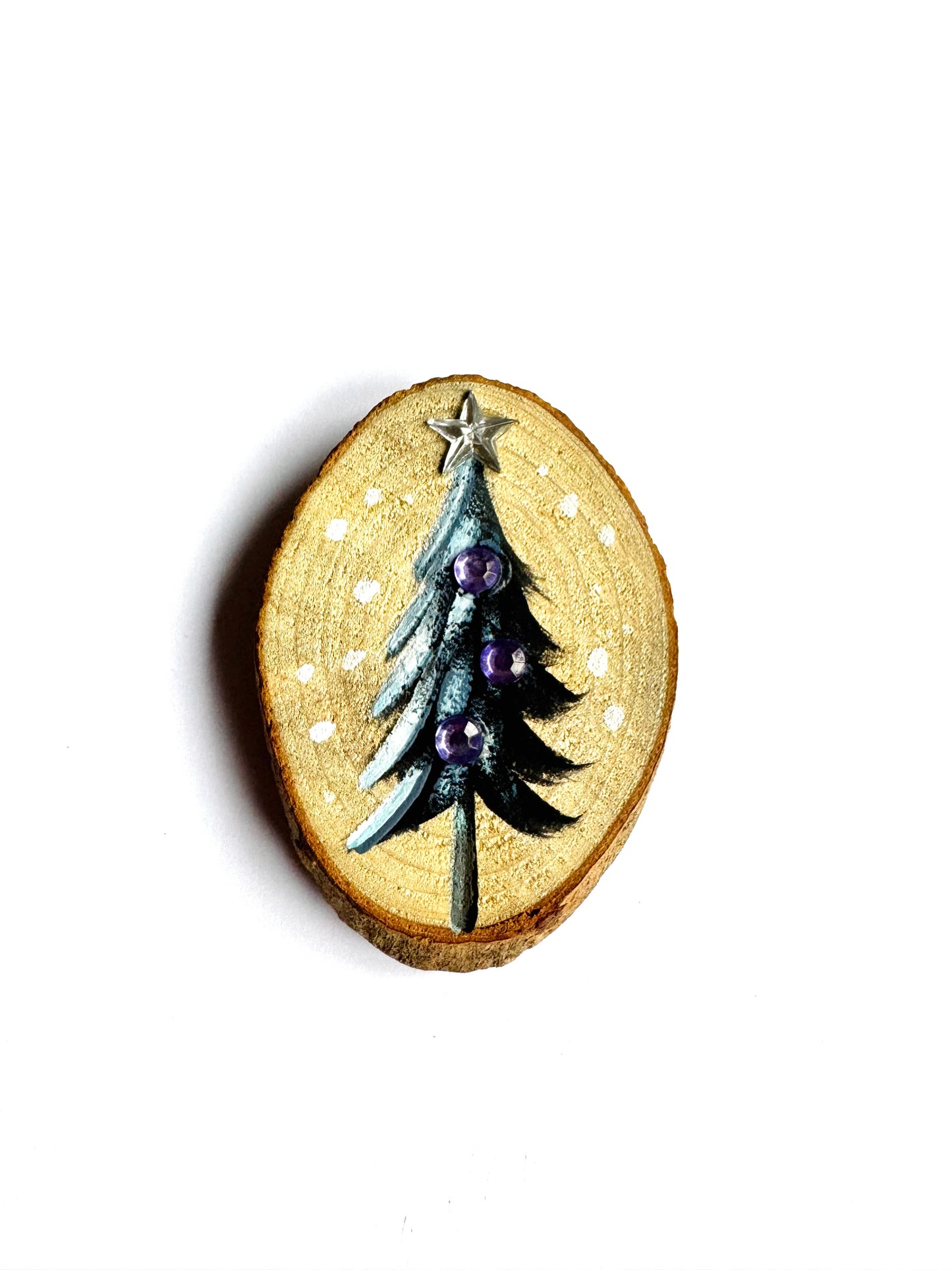 Hand-painted small Christmas tree MAGNET / Kézzel festett kicsi karácsonyfa fakorong MÁGNES
