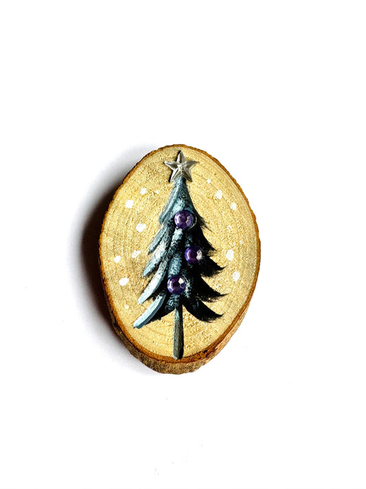 Hand-painted small Christmas tree MAGNET / Kézzel festett kicsi karácsonyfa fakorong MÁGNES