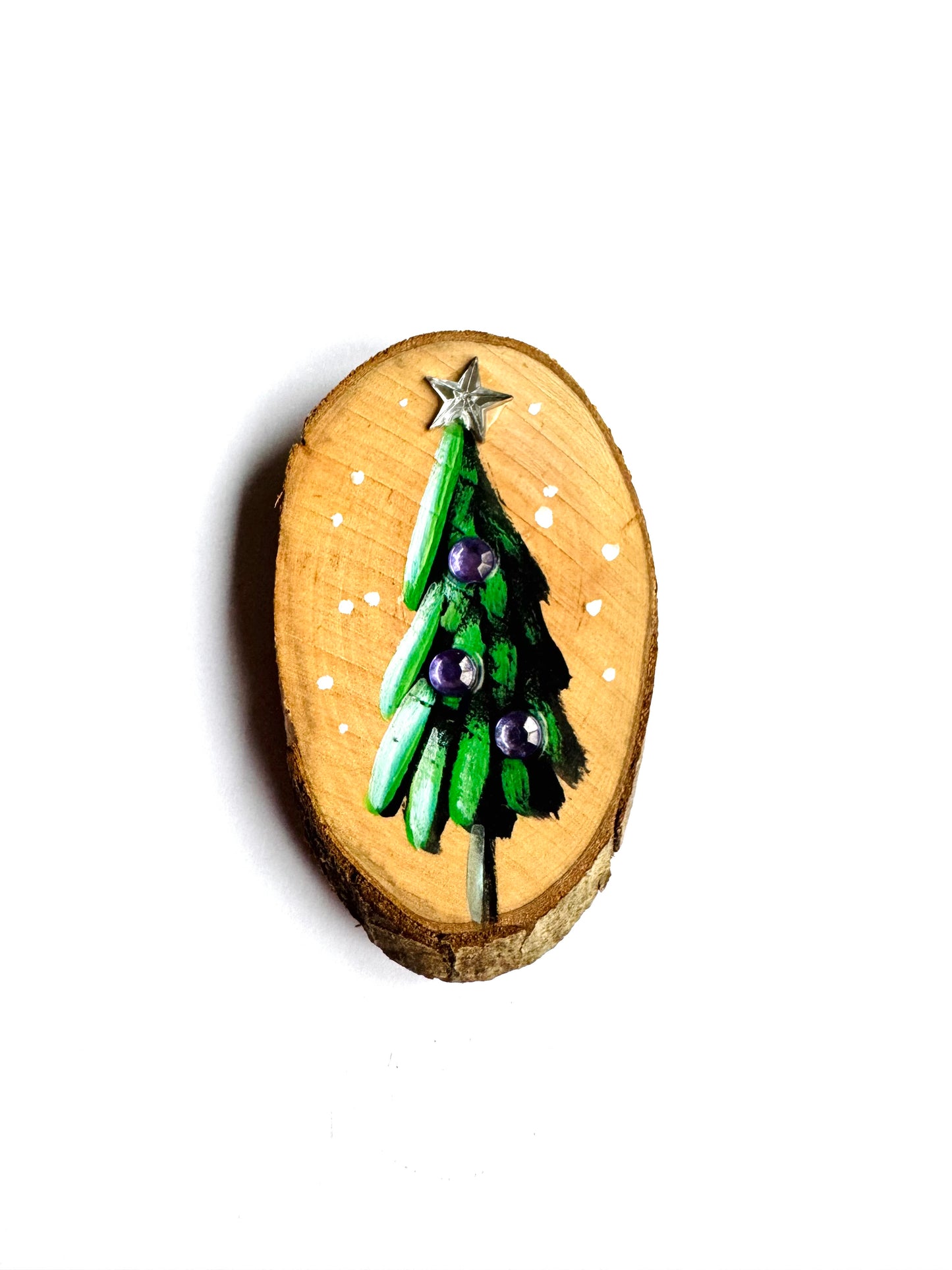 Hand-painted small Christmas tree MAGNET / Kézzel festett kicsi karácsonyfa fakorong MÁGNES