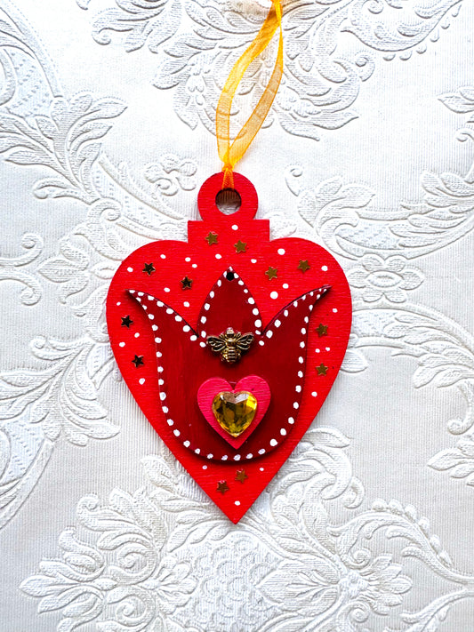 Hand-painted Christmas heart ornament / Kézzel festett karácsonyi szívecske dísz