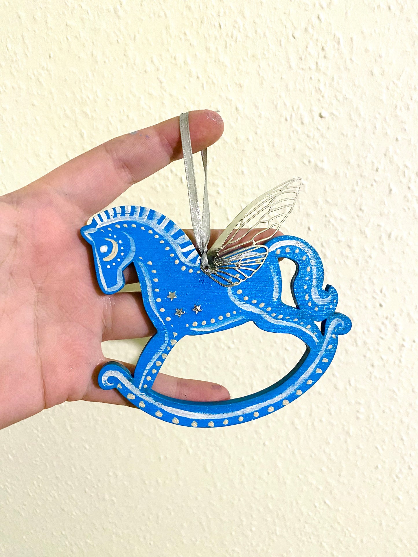 Hand-painted WINGED rocking horse hanging ornament / Kézzel festett szárnyas hintaló dísz