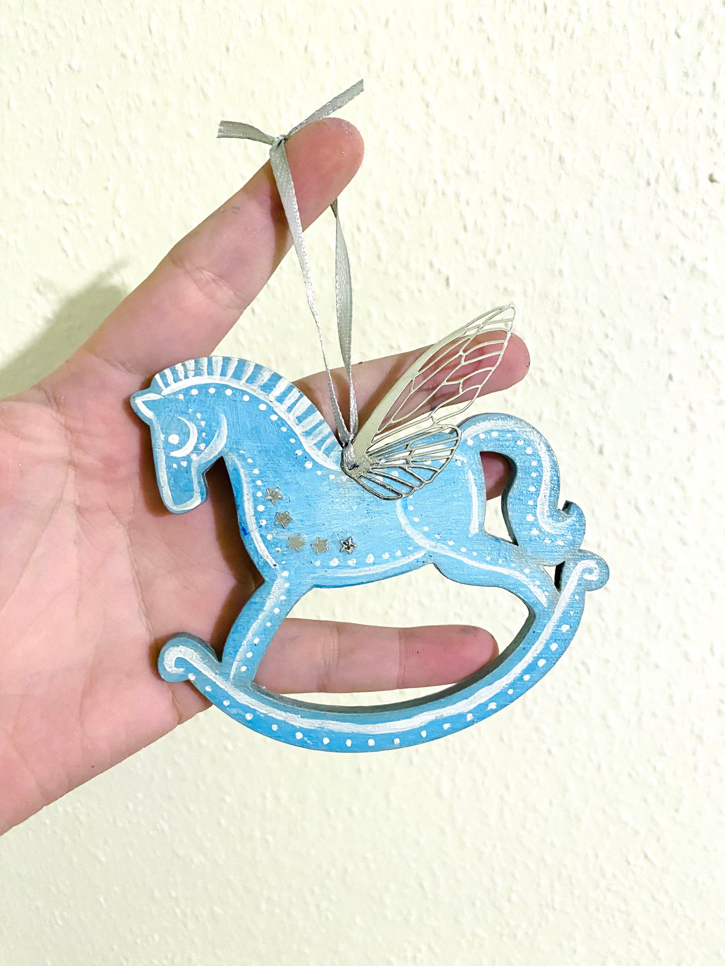 Hand-painted WINGED rocking horse hanging ornament / Kézzel festett szárnyas hintaló dísz