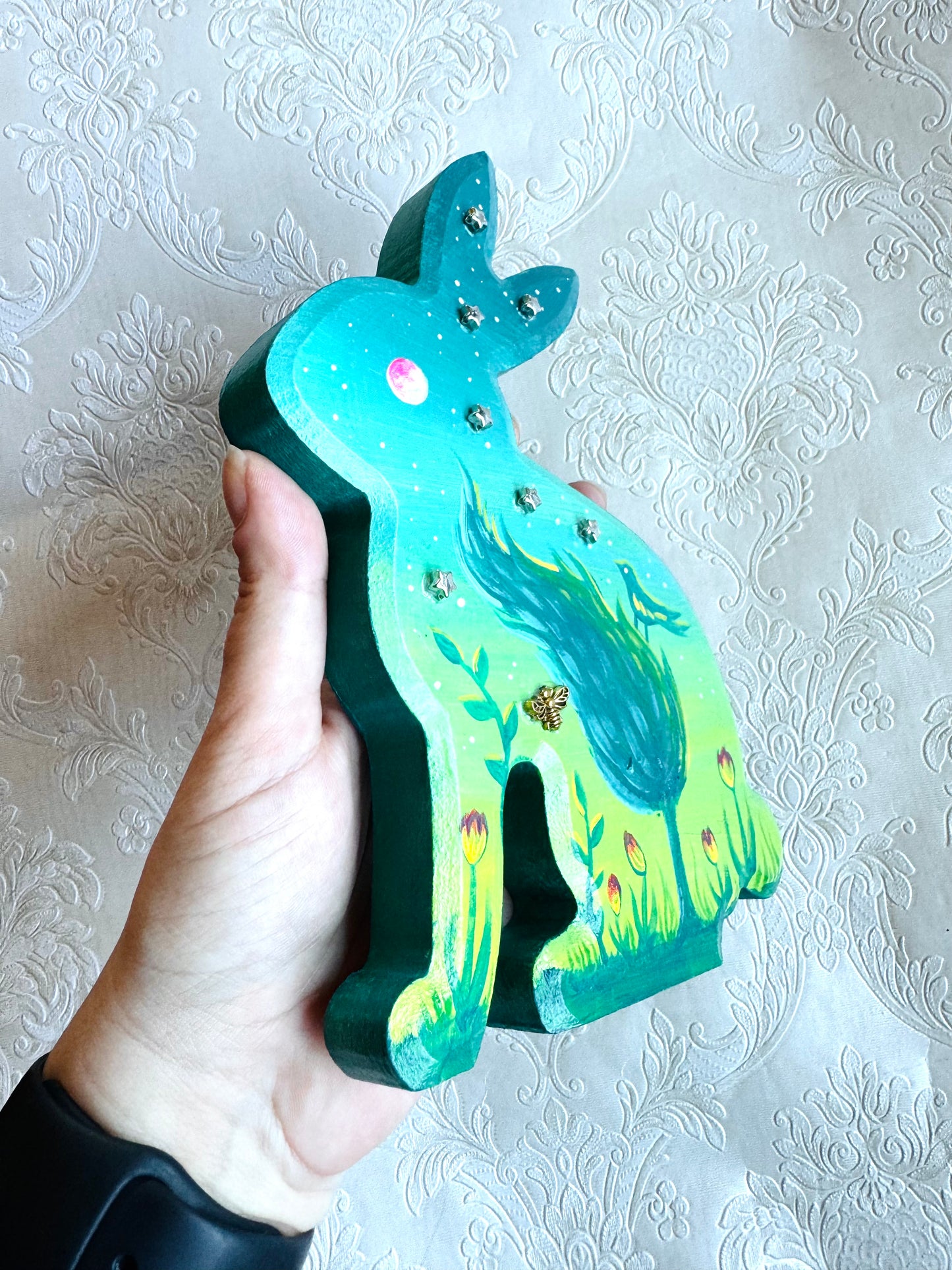 Springdecor rabbit wooden figurine LARGER SIZE / Tavaszi nyuszi álló fafigura NAGYOBB MÉRET