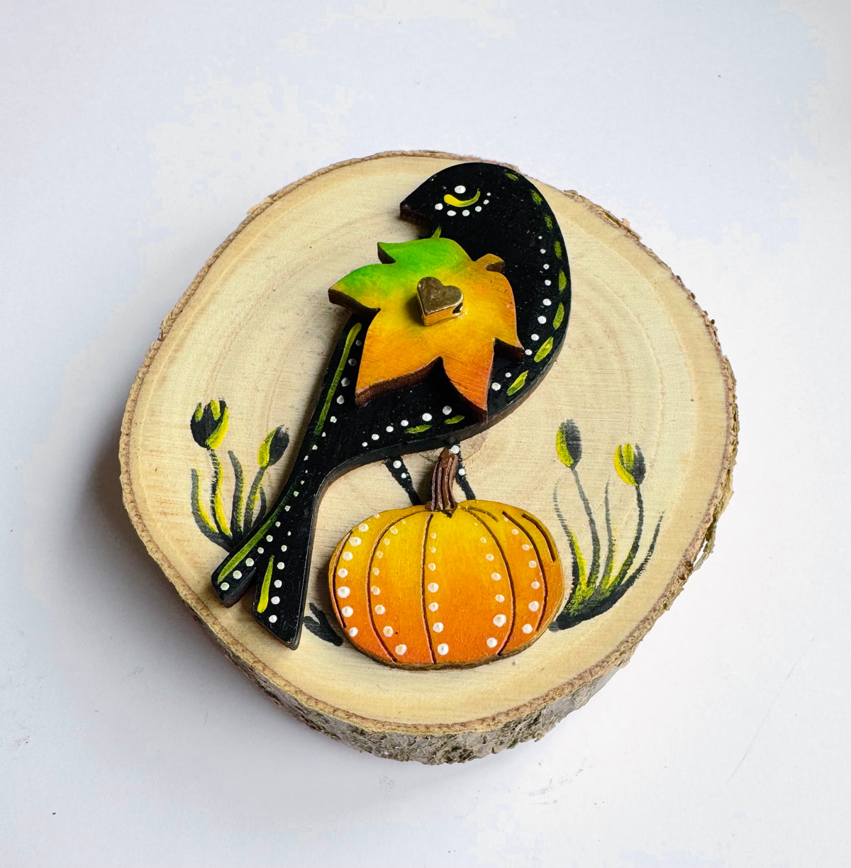 Hand-painted bird & pumpkin MAGNET / Kézzel festett madár & tök mágnes