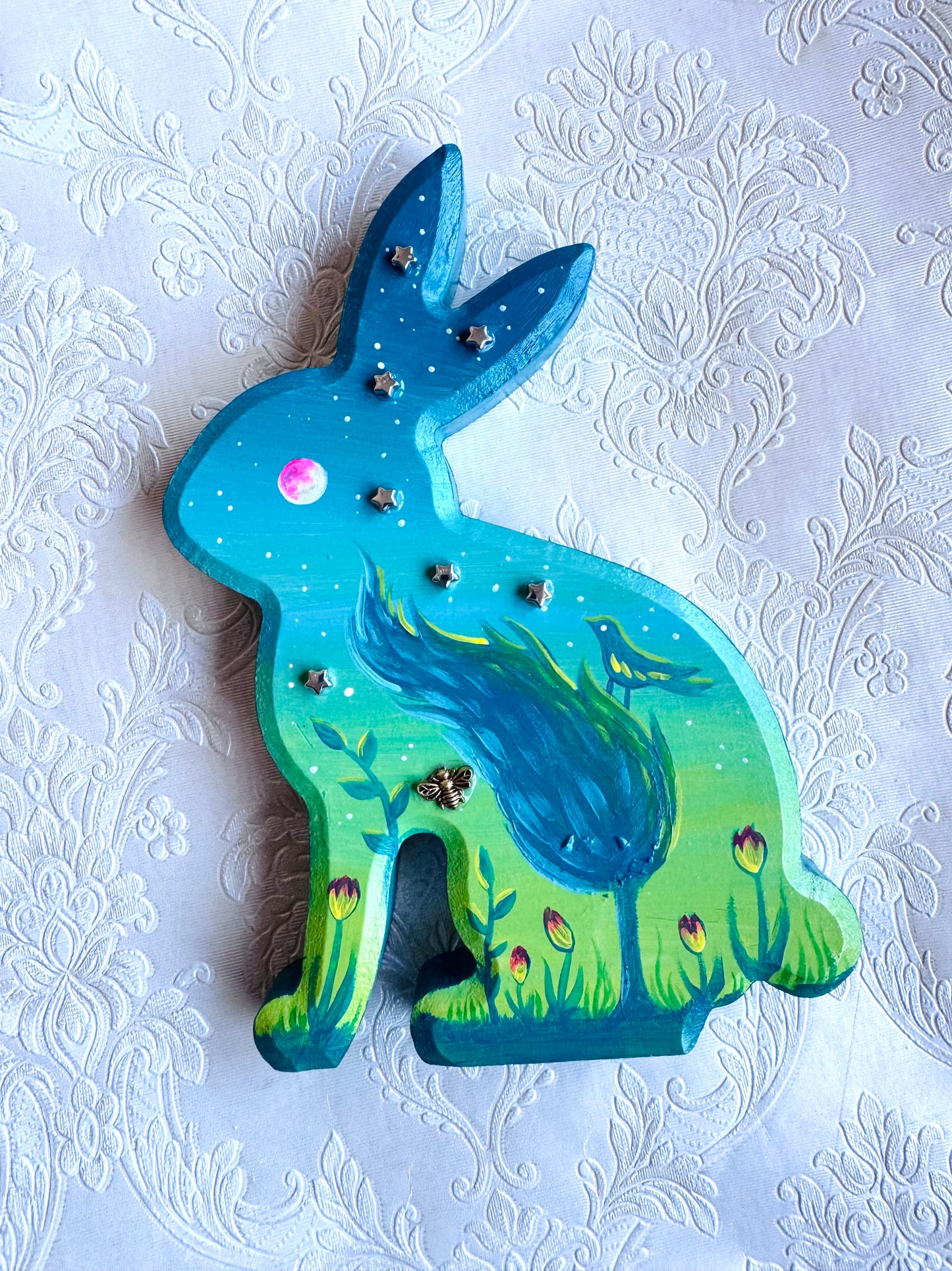 Springdecor rabbit wooden figurine LARGER SIZE / Tavaszi nyuszi álló fafigura NAGYOBB MÉRET