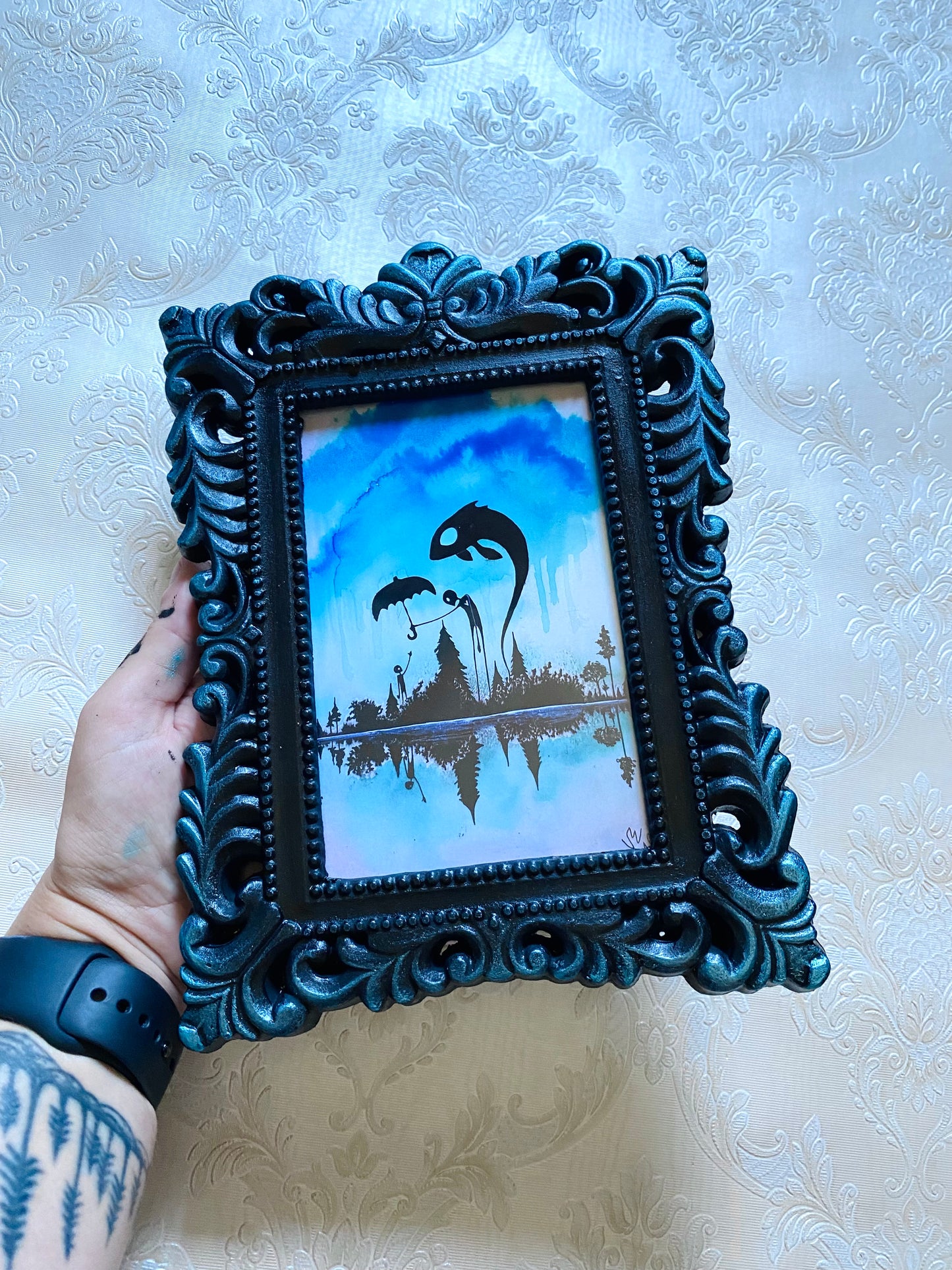 Mini framed art print in an ornate frame / Mini keretezett művészi nyomat díszes keretben