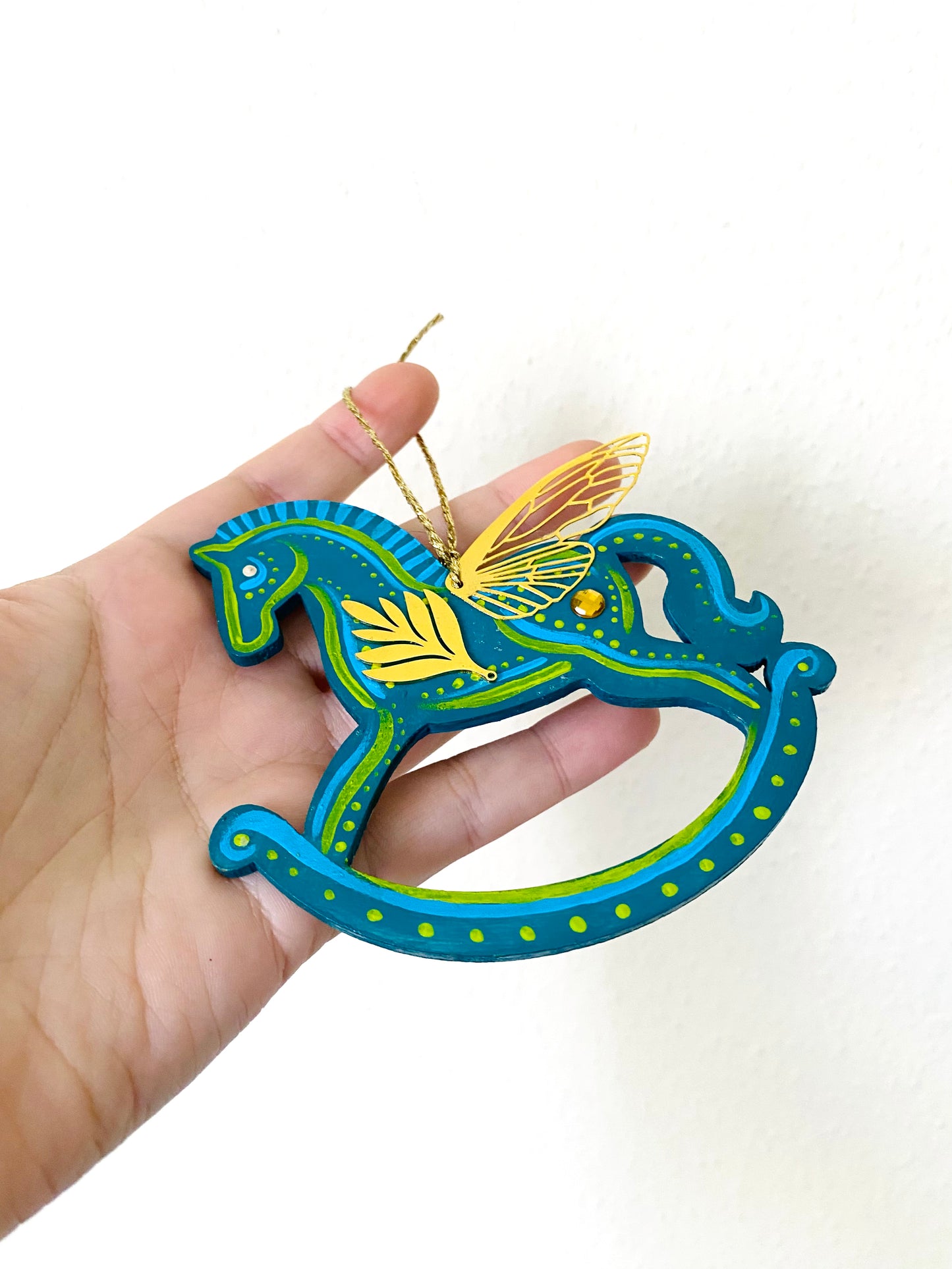 Hand-painted WINGED rocking horse ornament / Kézzel festett szárnyas hintaló dísz