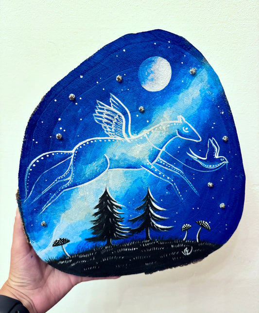 LARGE round hand-painted wood slice / NAGY kerek kézzel festett fakorong