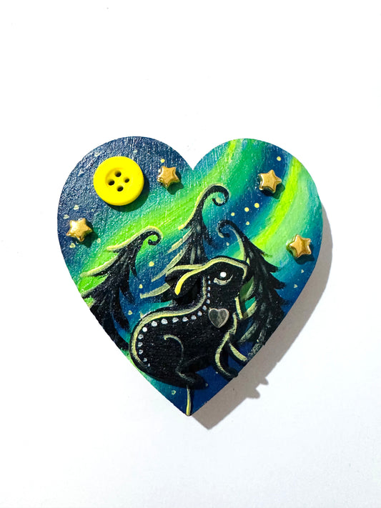 Hand-painted (bigger) wood & button heart MAGNET / Kézzel festett nagyobb fa & gomb szív MÁGNES