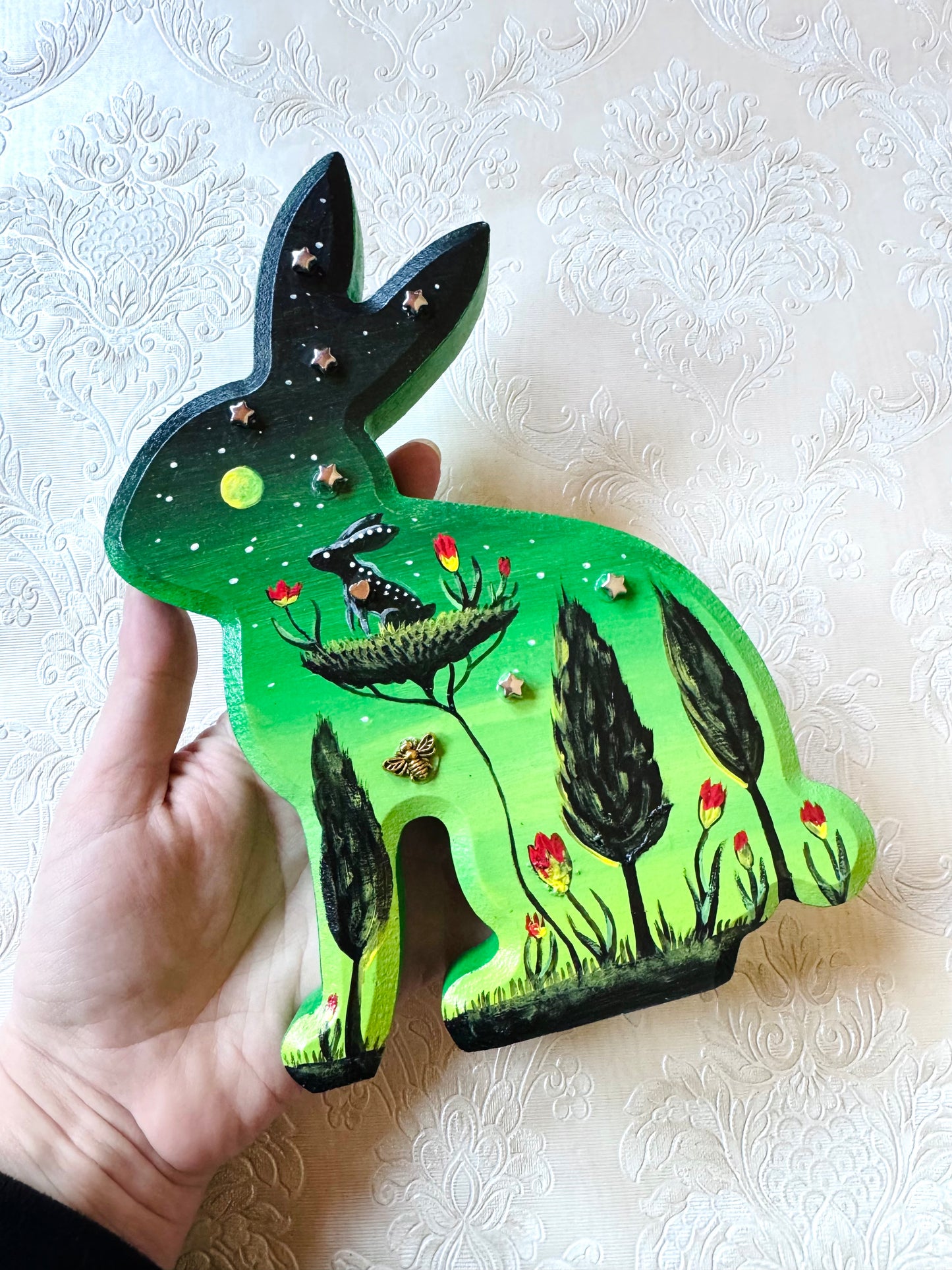 Springdecor rabbit wooden figurine LARGER SIZE / Tavaszi nyuszi álló fafigura NAGYOBB MÉRET