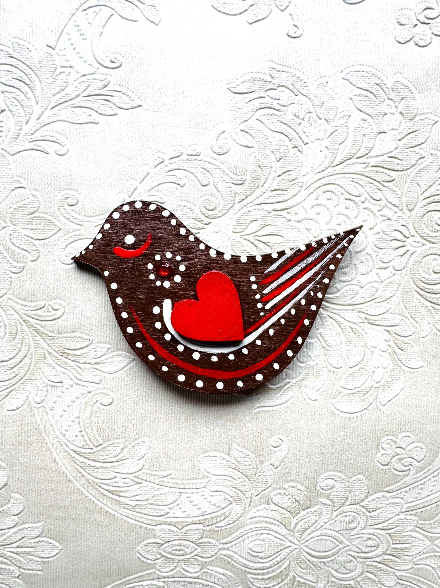 Hand-painted “gingerbread” bird magnet / Kézzel festett “mézeskalács” madárka mágnes