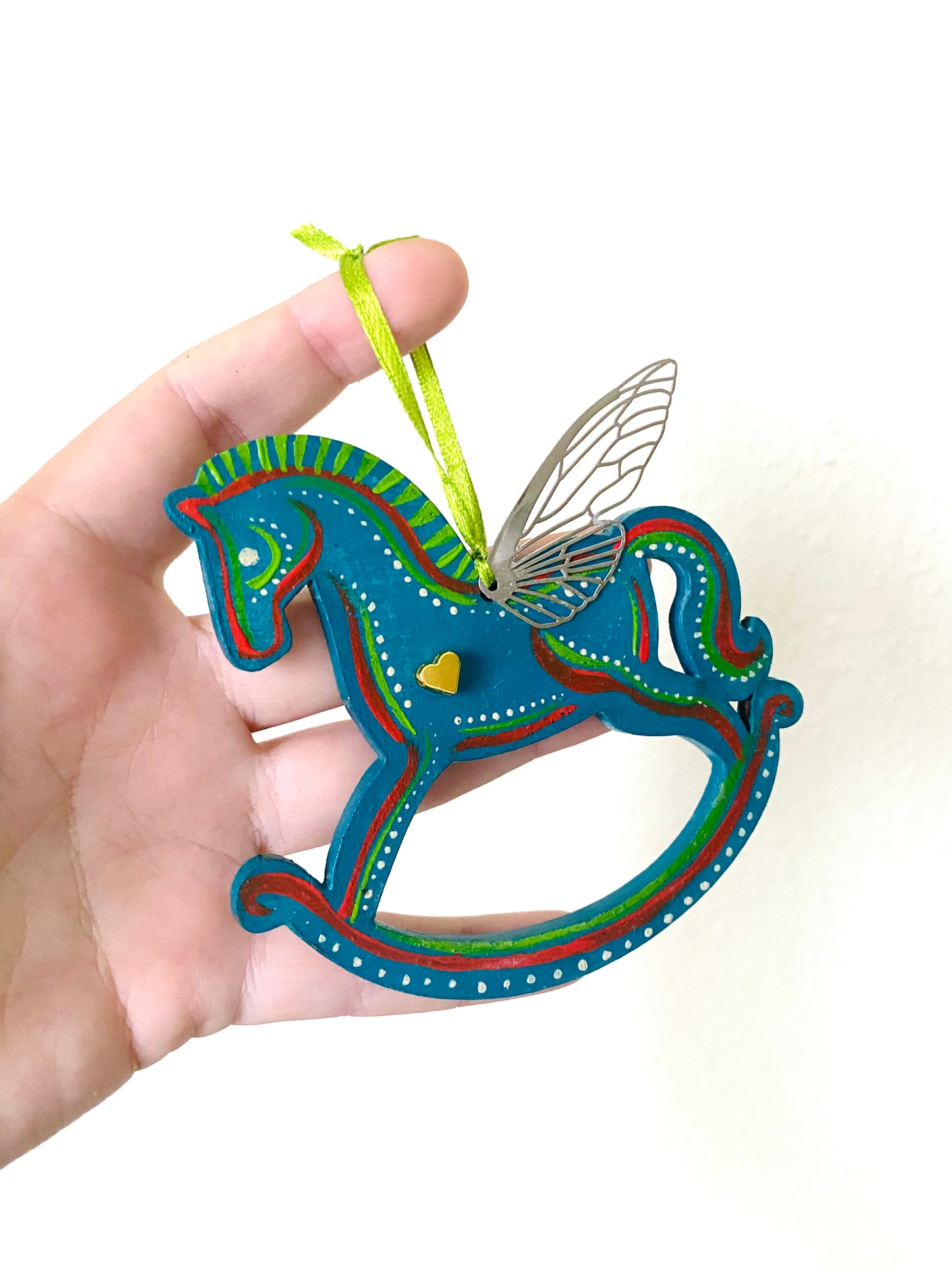 Hand-painted WINGED rocking horse ornament / Kézzel festett szárnyas hintaló dísz