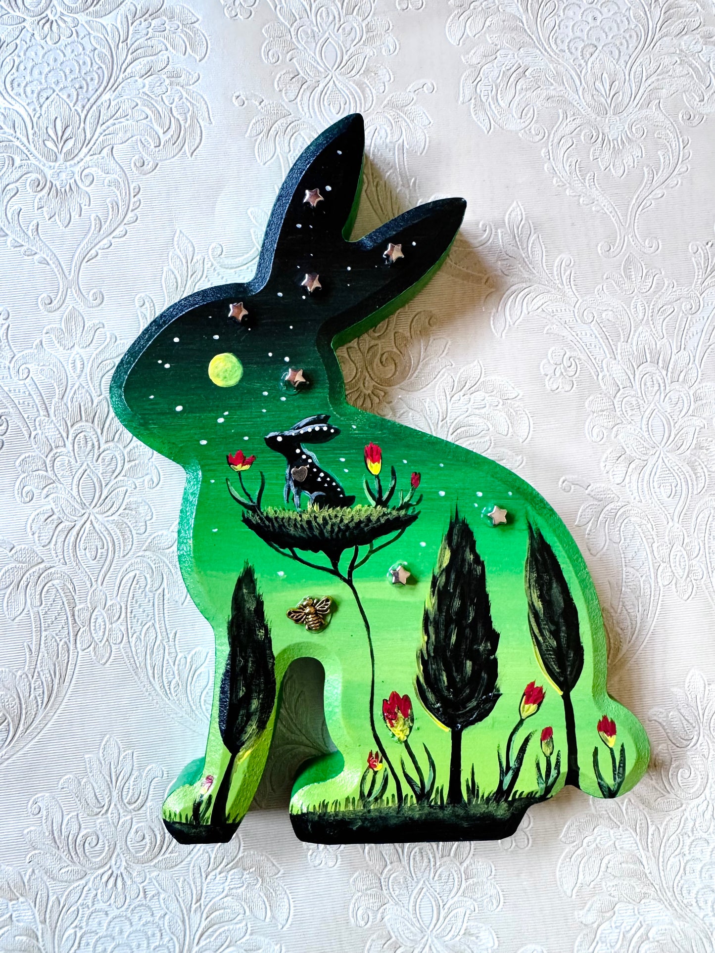 Springdecor rabbit wooden figurine LARGER SIZE / Tavaszi nyuszi álló fafigura NAGYOBB MÉRET