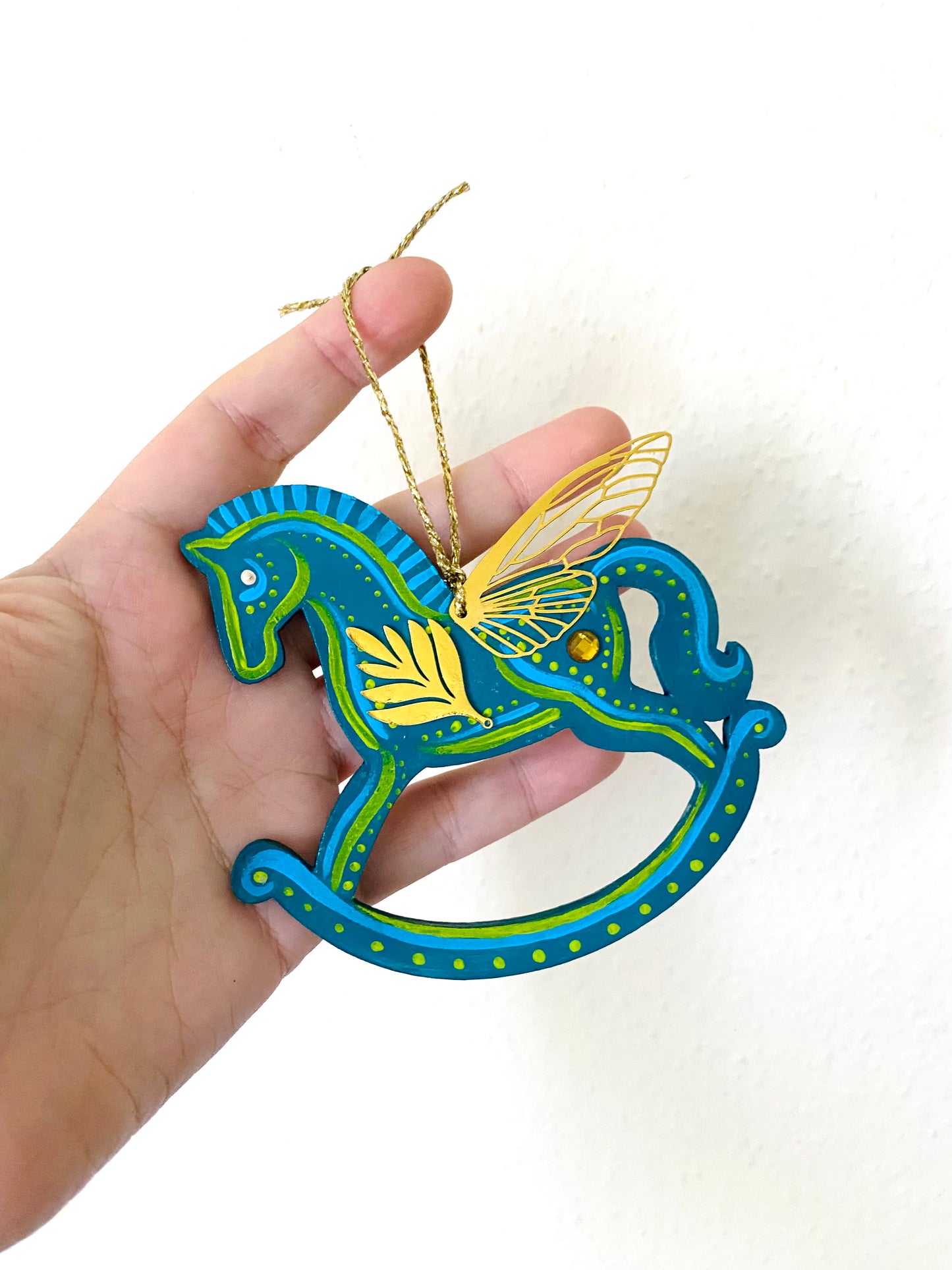 Hand-painted WINGED rocking horse ornament / Kézzel festett szárnyas hintaló dísz