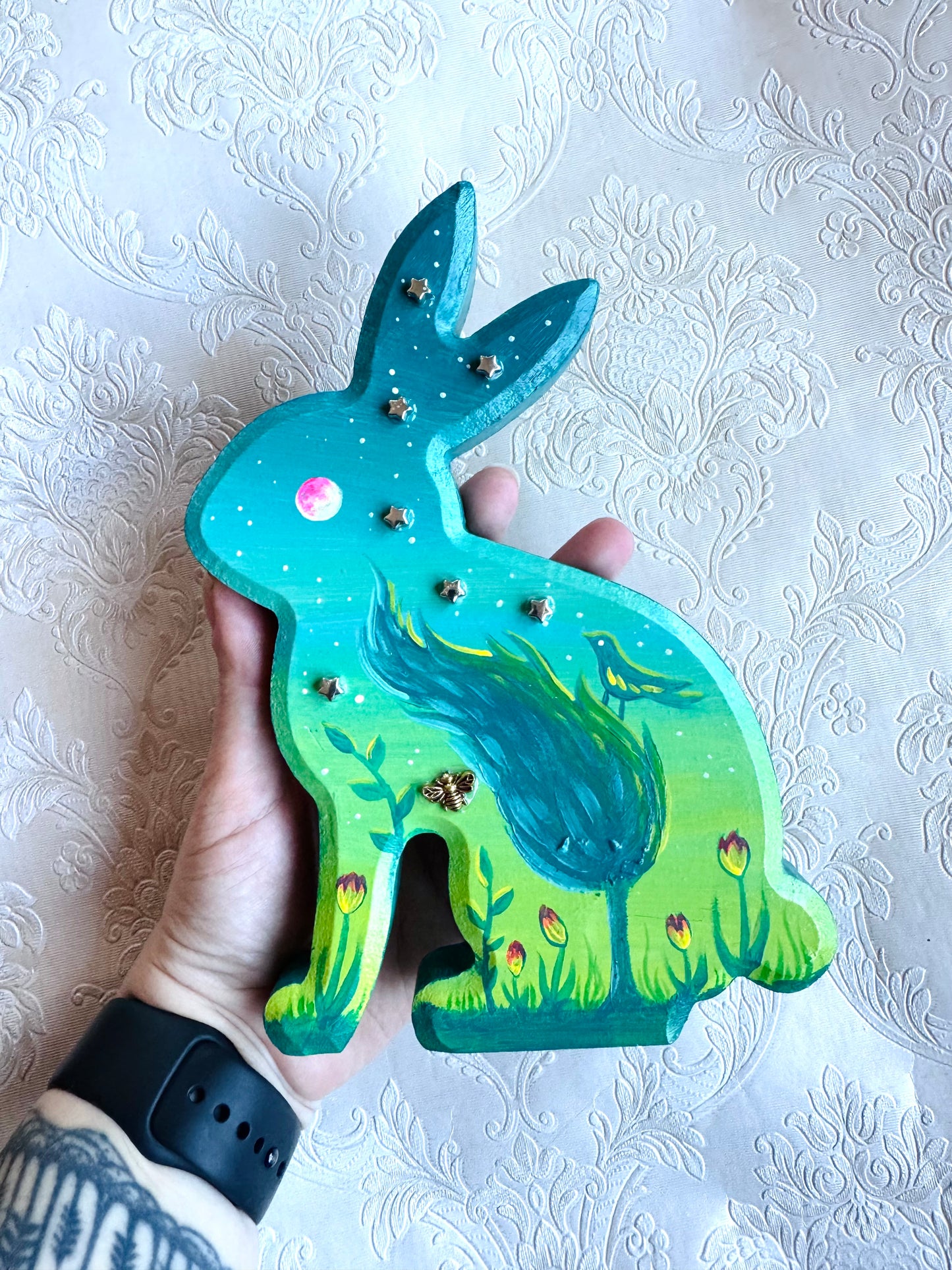 Springdecor rabbit wooden figurine LARGER SIZE / Tavaszi nyuszi álló fafigura NAGYOBB MÉRET