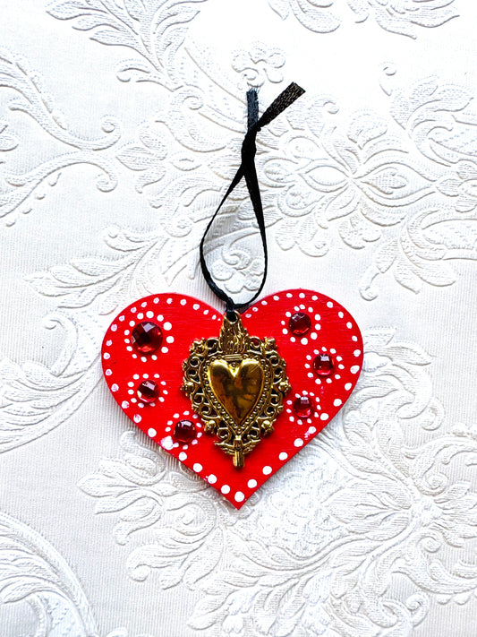 Hand-painted Christmas heart ornament / Kézzel festett karácsonyi szívecske dísz