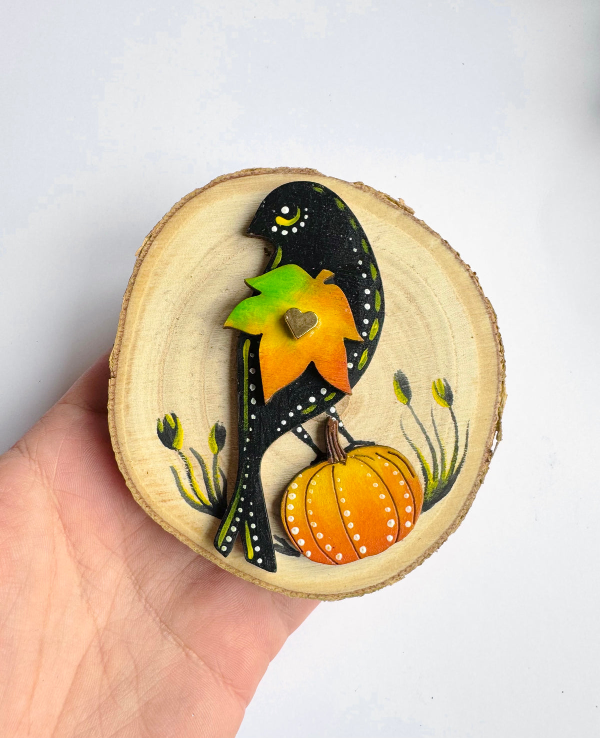 Hand-painted bird & pumpkin MAGNET / Kézzel festett madár & tök mágnes
