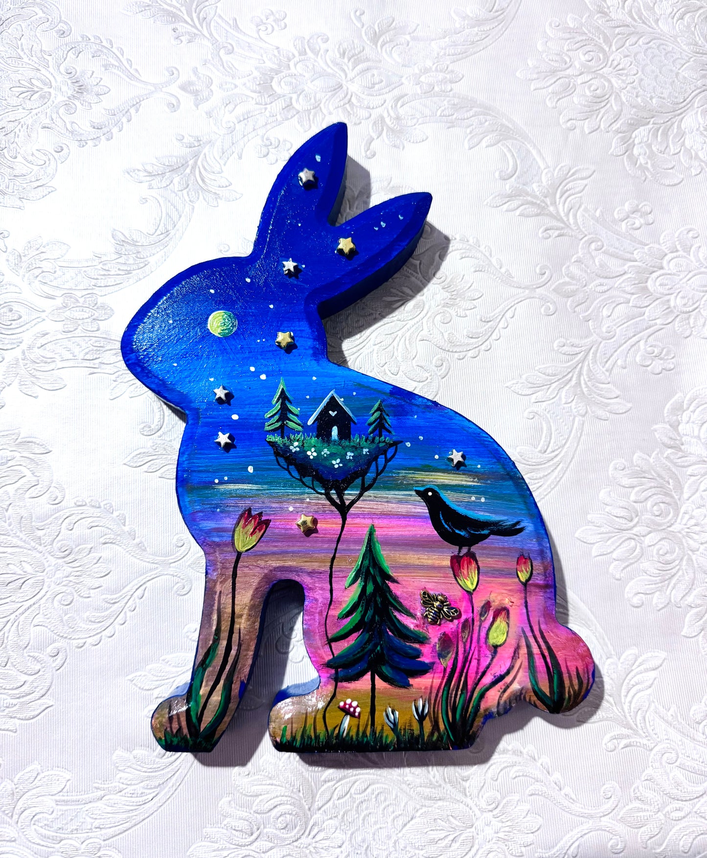 Springdecor rabbit wooden figurine LARGER SIZE / Tavaszi nyuszi álló fafigura NAGYOBB MÉRET